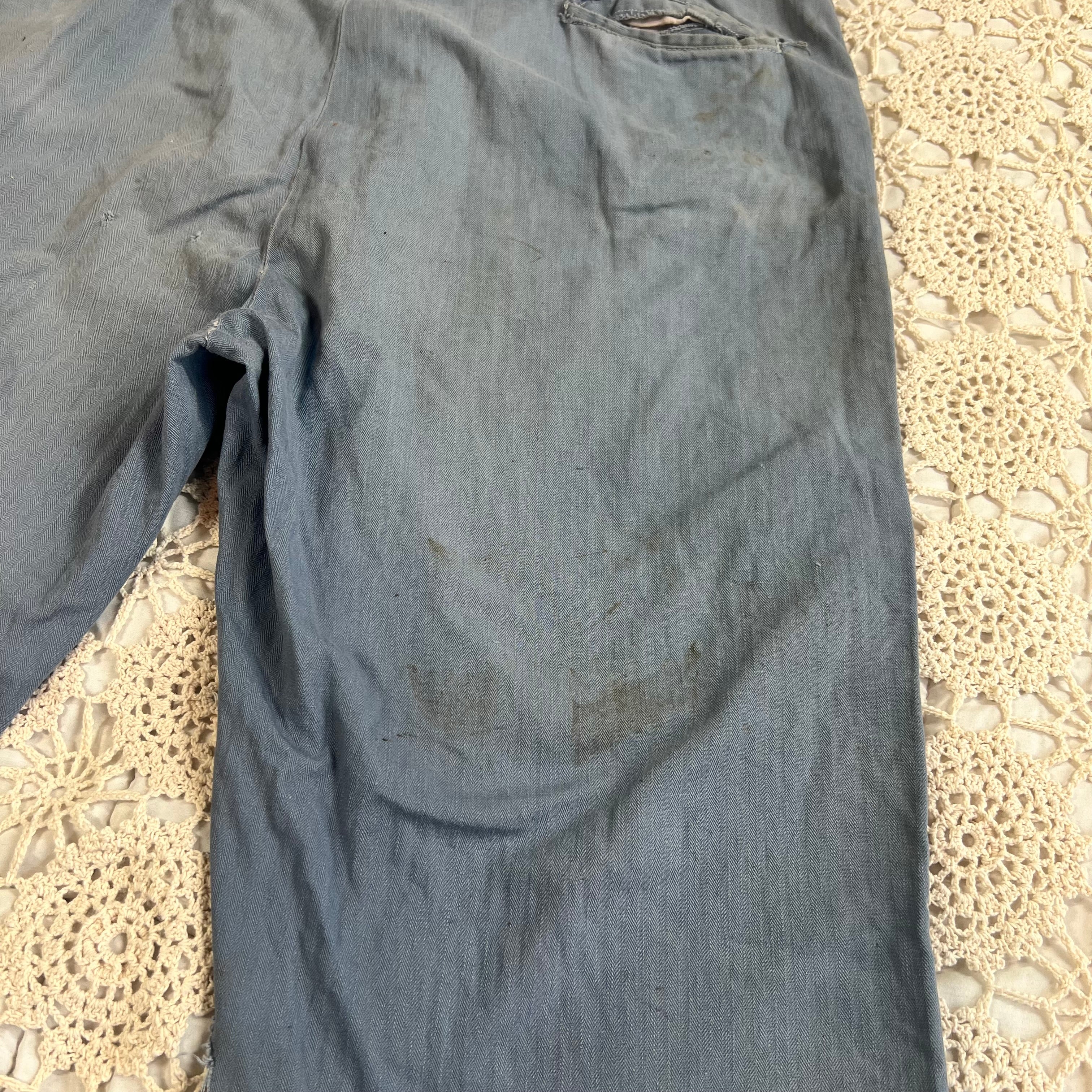40s Faded Blue Twill Button Fly Work Trousers 40x28