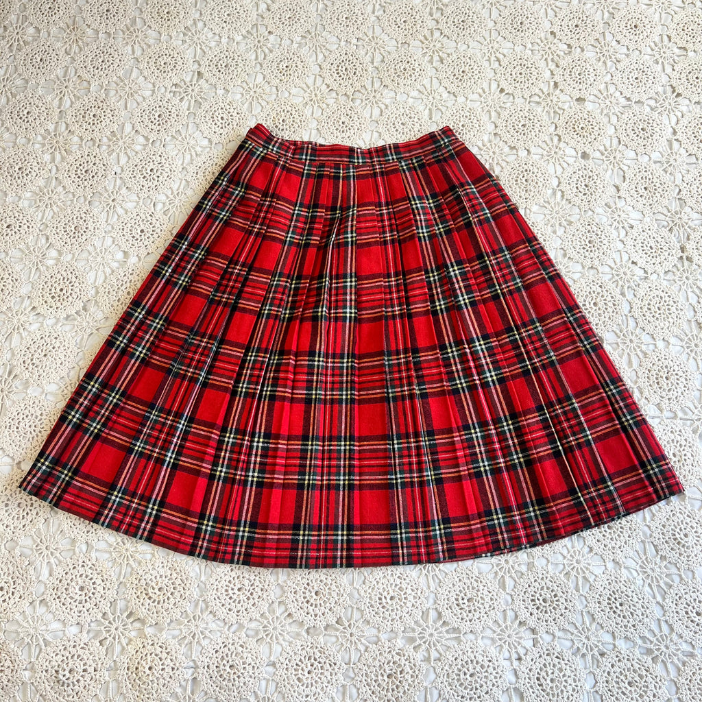 70s Rhapsody Red Plaid Pleated Wool Skirt M