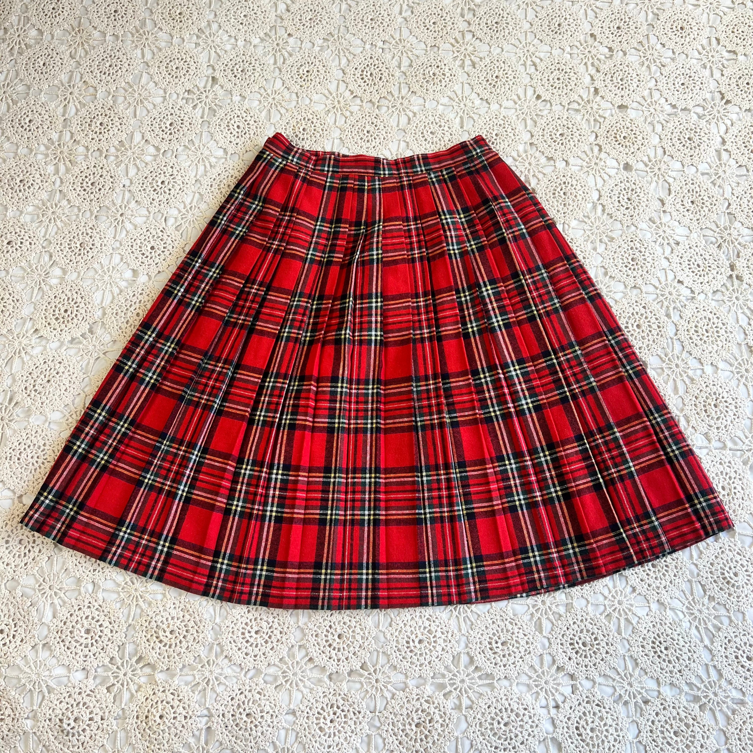 70s Rhapsody Red Plaid Pleated Wool Skirt M