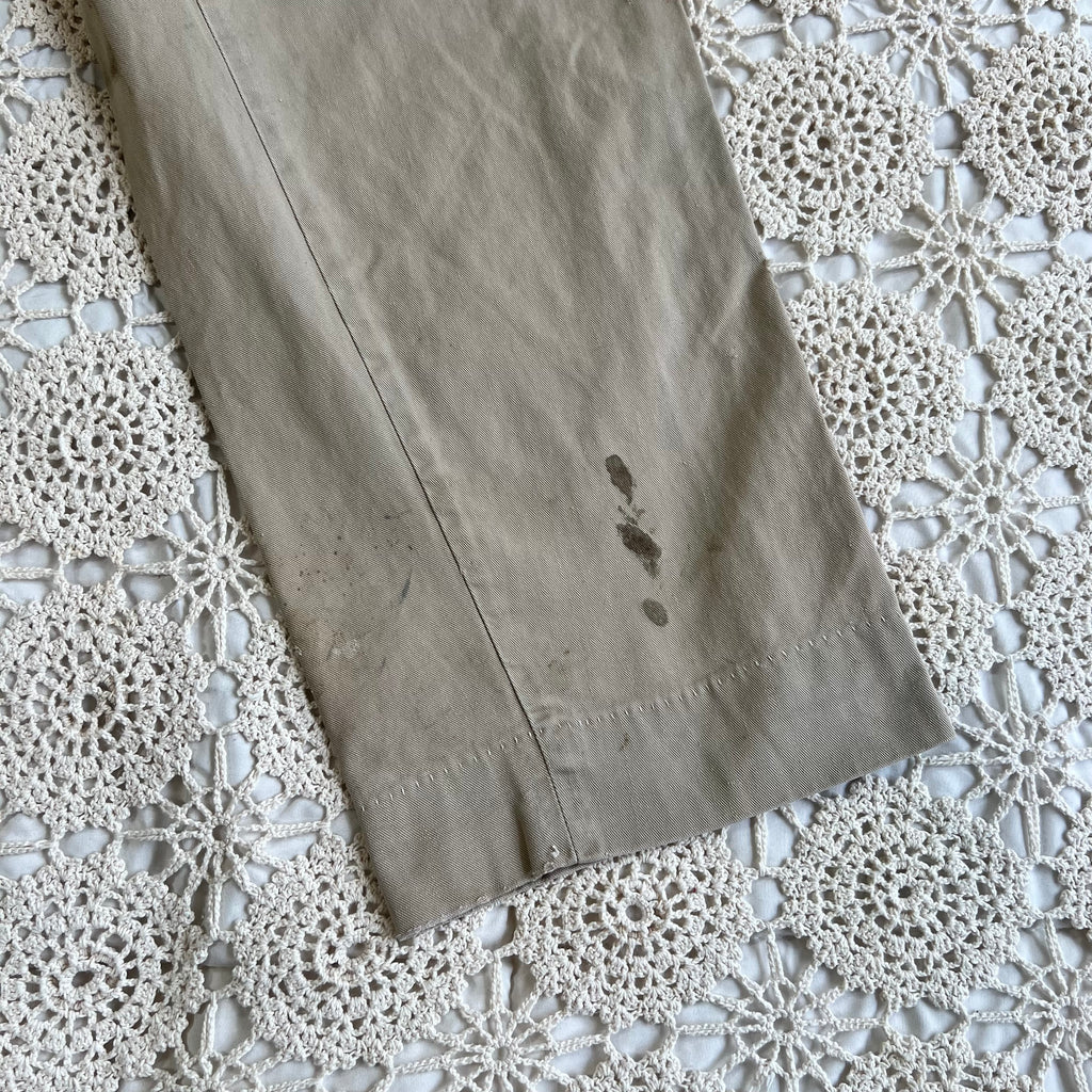 40s 50s Tan Chino Work Pants with Original Repairs 36x30