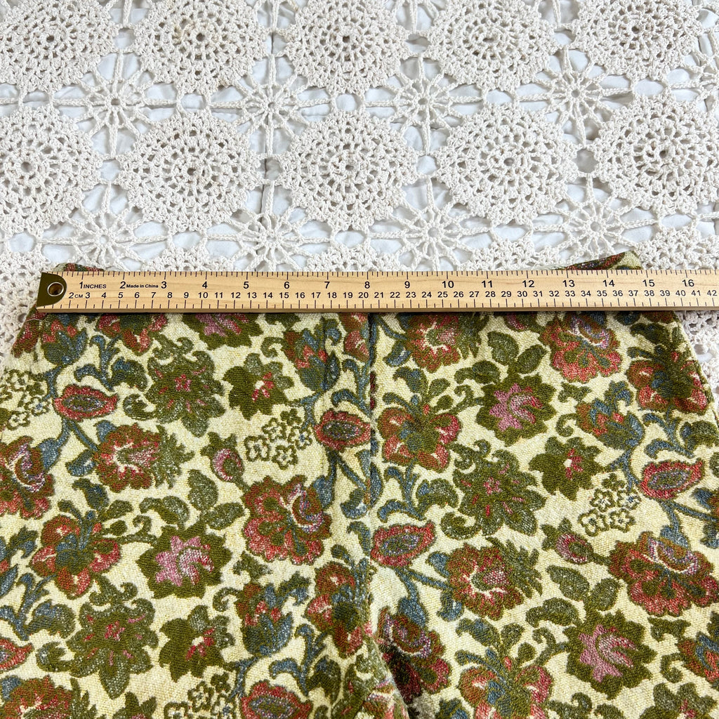 60s Tapestry Floral Carpet Bell Bottom Pants 30x26.5