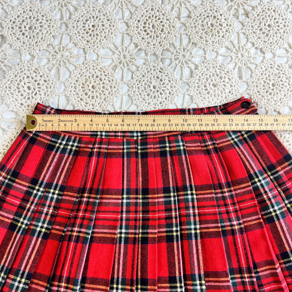 70s Rhapsody Red Plaid Pleated Wool Skirt M