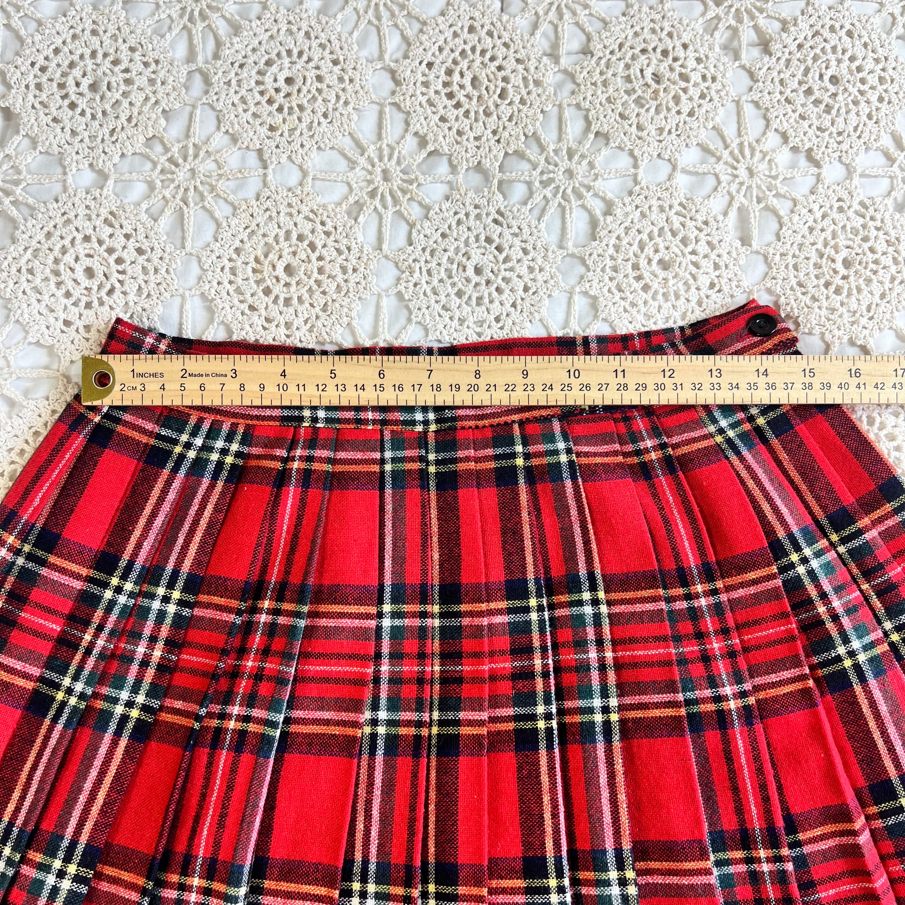 70s Rhapsody Red Plaid Pleated Wool Skirt M