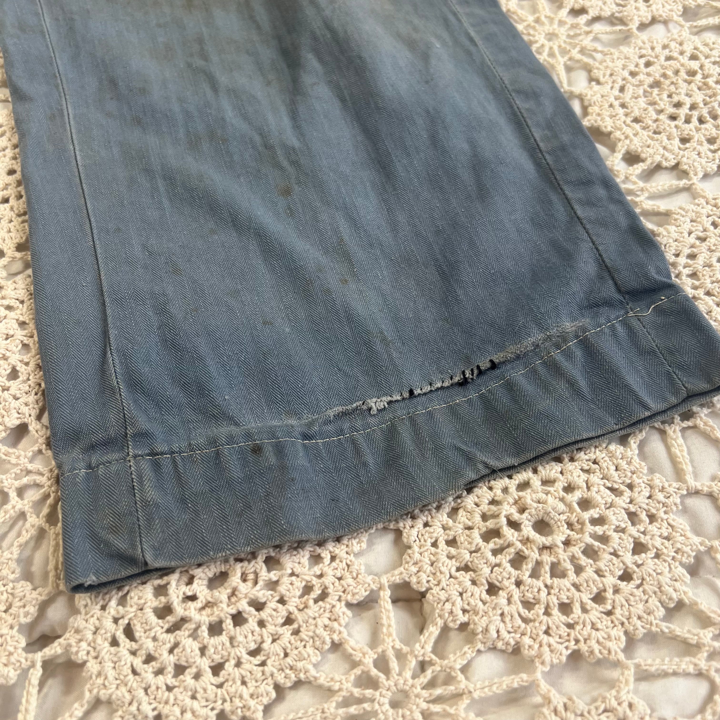 40s Faded Blue Twill Button Fly Work Trousers 40x28