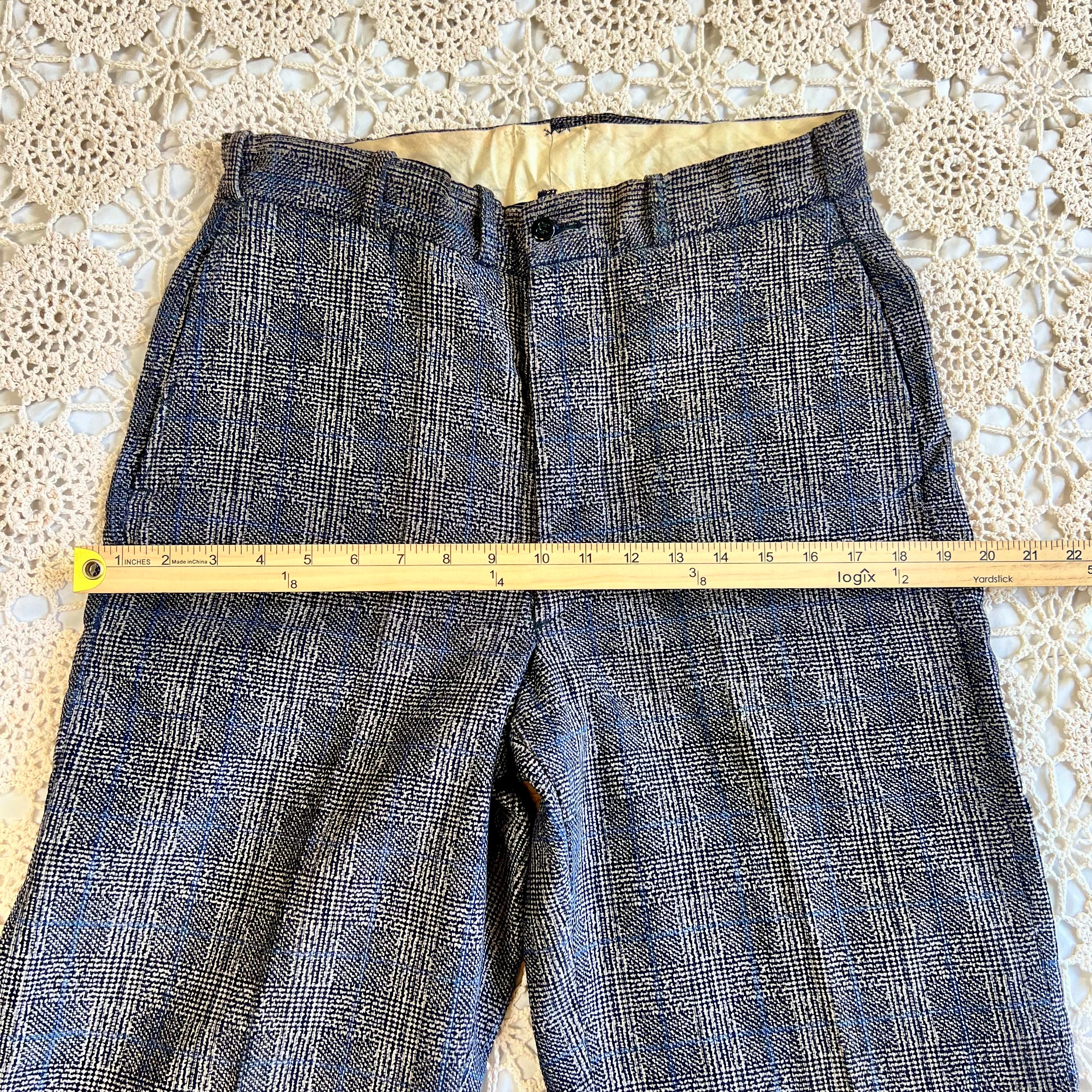 1930s Blue Wing Glen Plaid Trousers 30x32