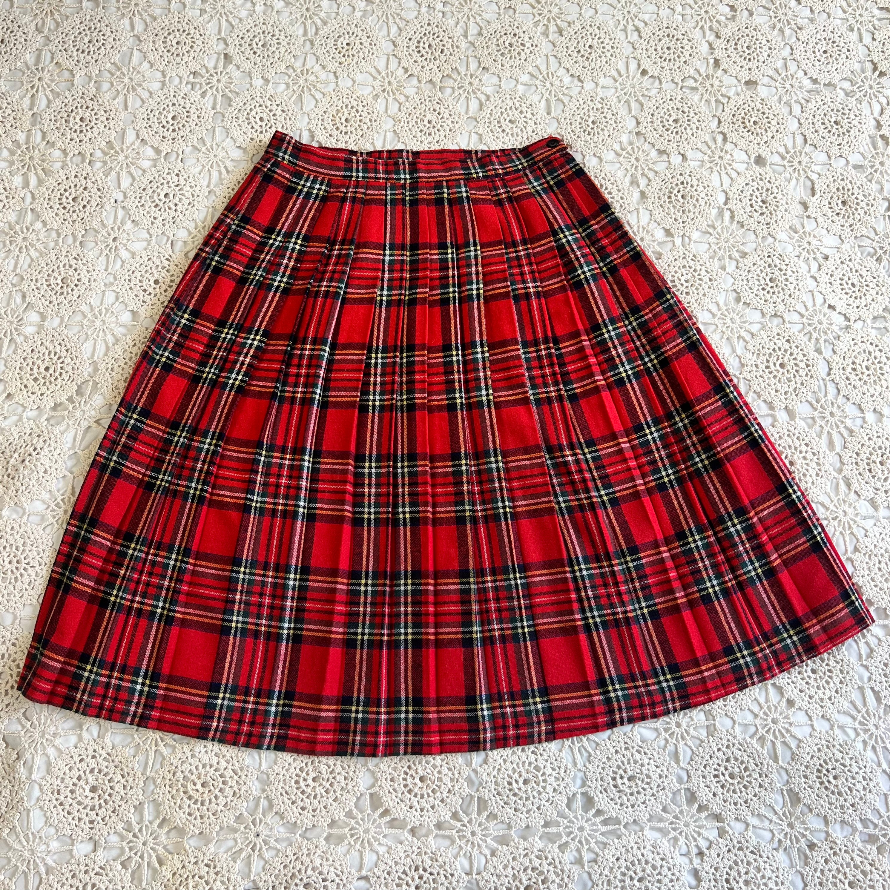 70s Rhapsody Red Plaid Pleated Wool Skirt M