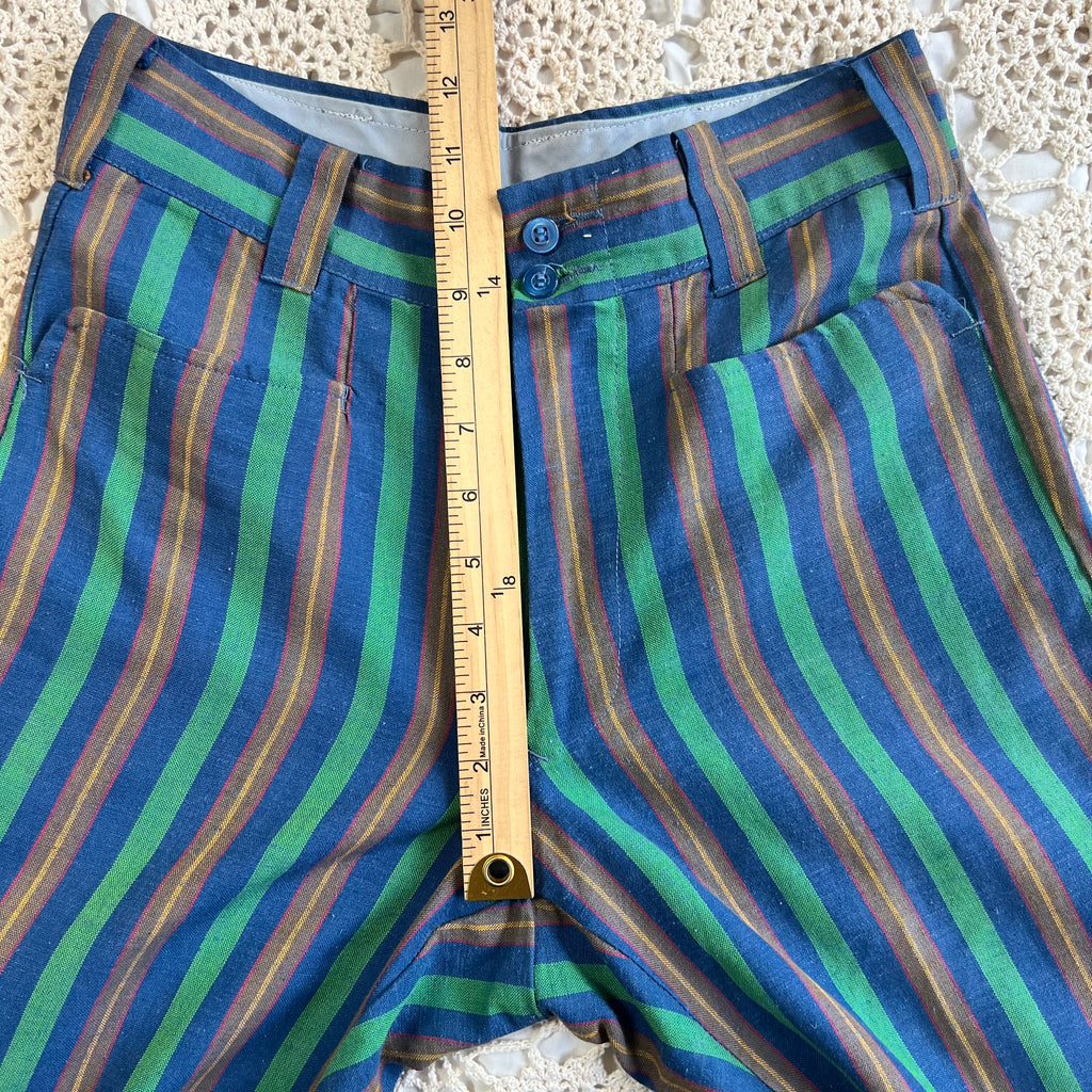 60s Mod Blue and Green Striped Flare Trousers 27x27