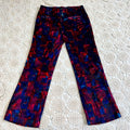 60s/70s Velvet Psychedelic Blue and Red Bell Bottom Pants 33x29