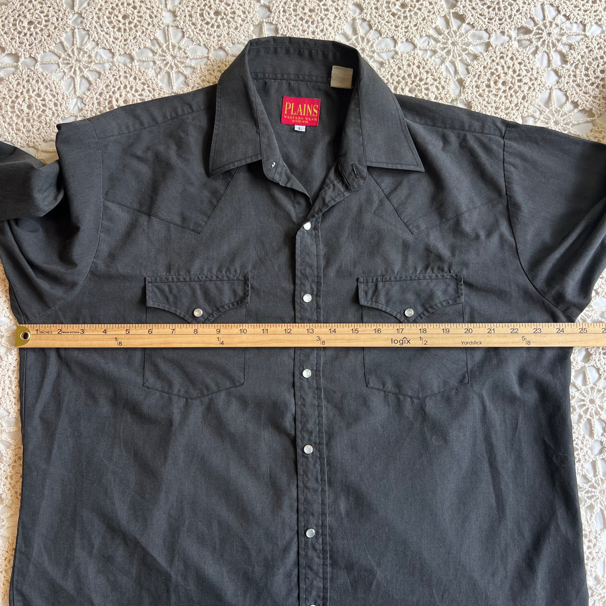 90s Plains Western Wear Black Pearl Snap XL