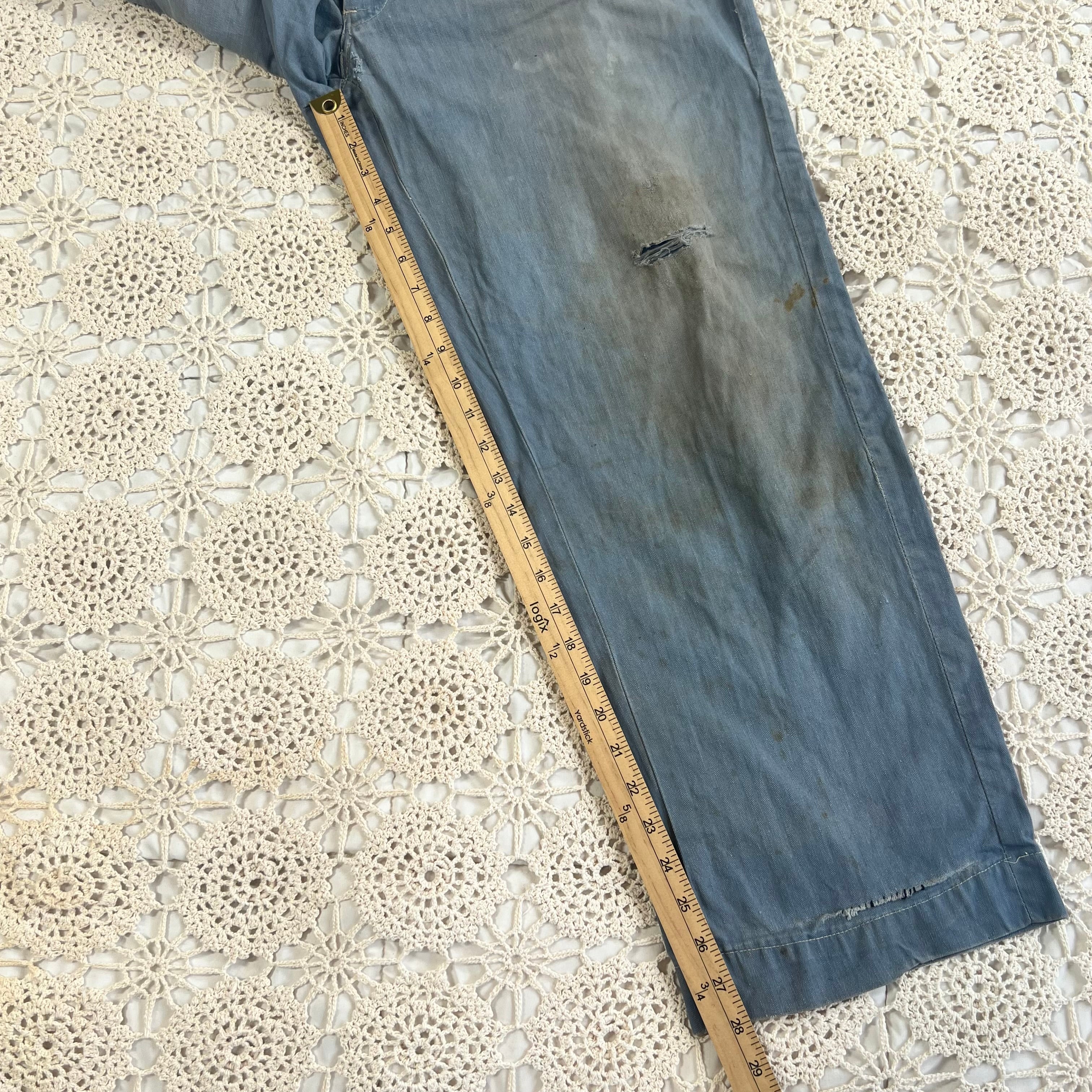 40s Faded Blue Twill Button Fly Work Trousers 40x28