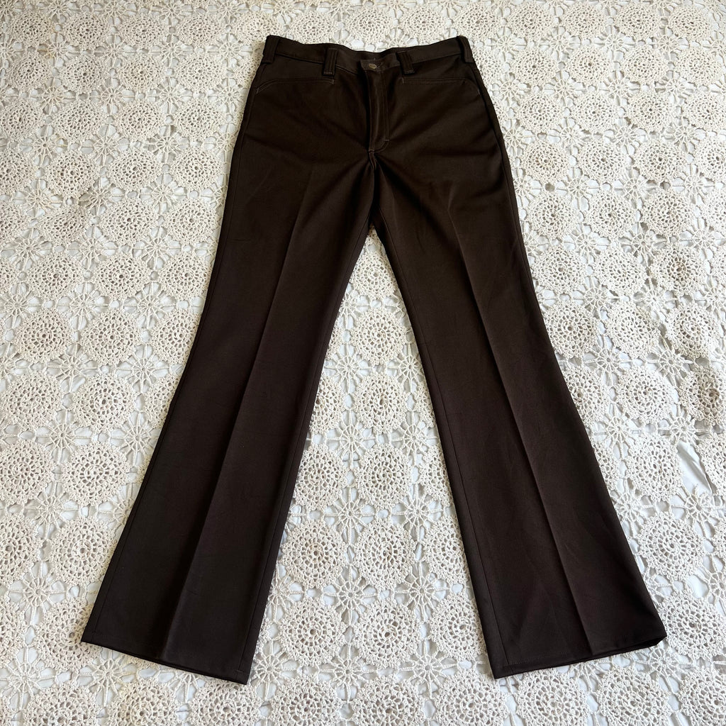 70s Deadstock Lee Chocolate Brown Flare Dress Pants 31x32.5