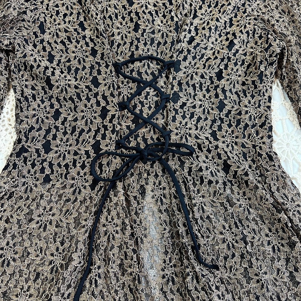 90s Whimsigoth Anna Lace Corset Tie Back Top M