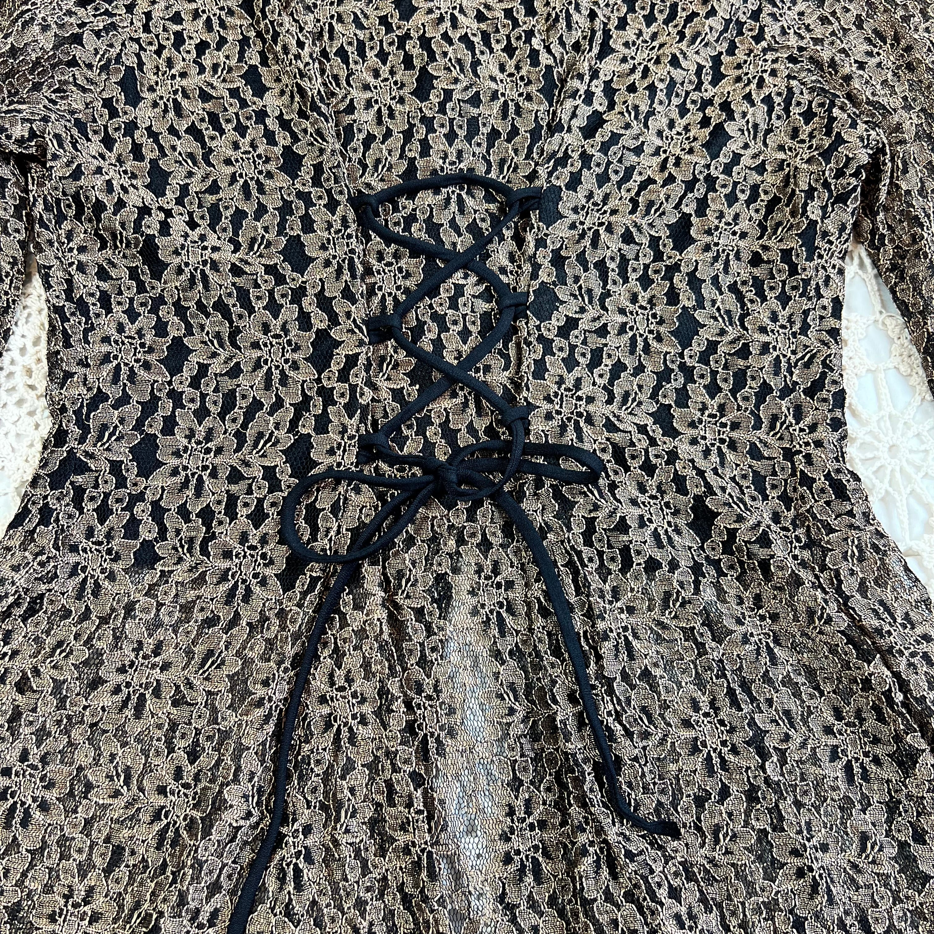 90s Whimsigoth Anna Lace Corset Tie Back Top M