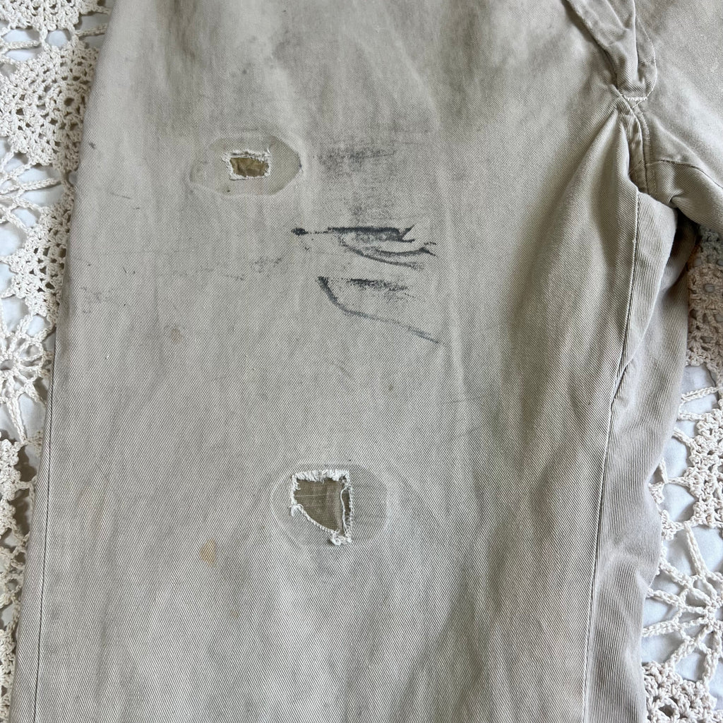 40s 50s Tan Chino Work Pants with Original Repairs 36x30