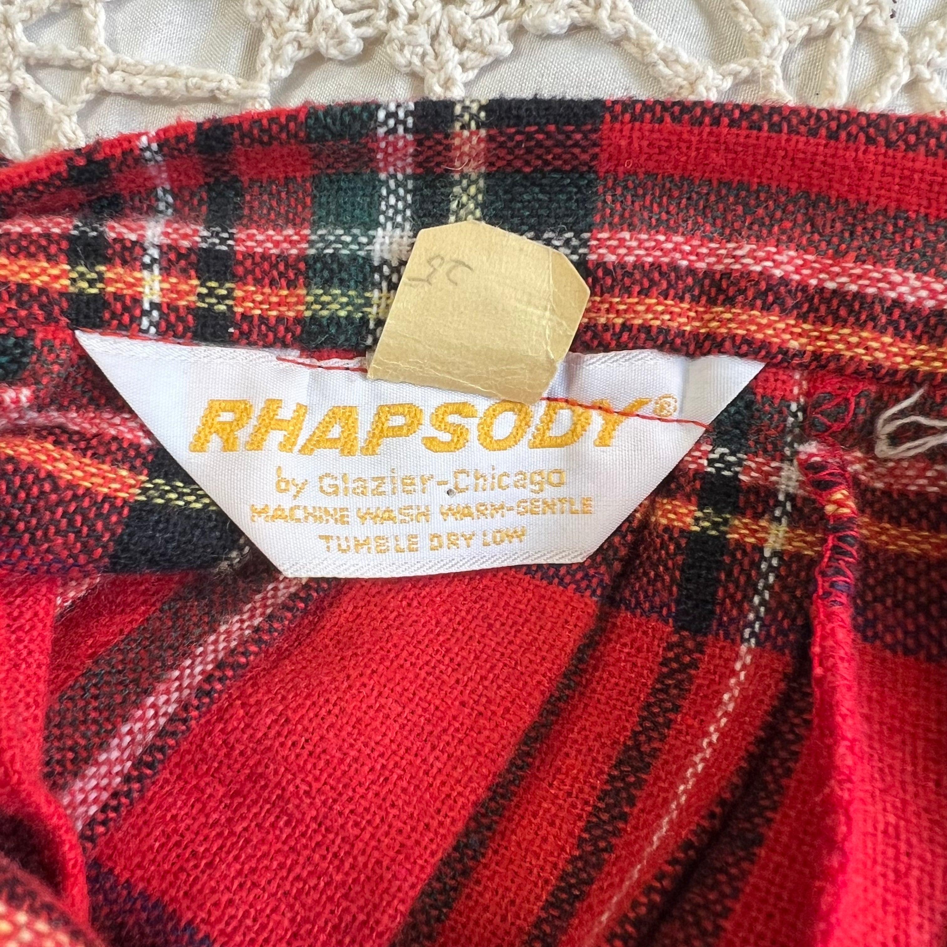 70s Rhapsody Red Plaid Pleated Wool Skirt M