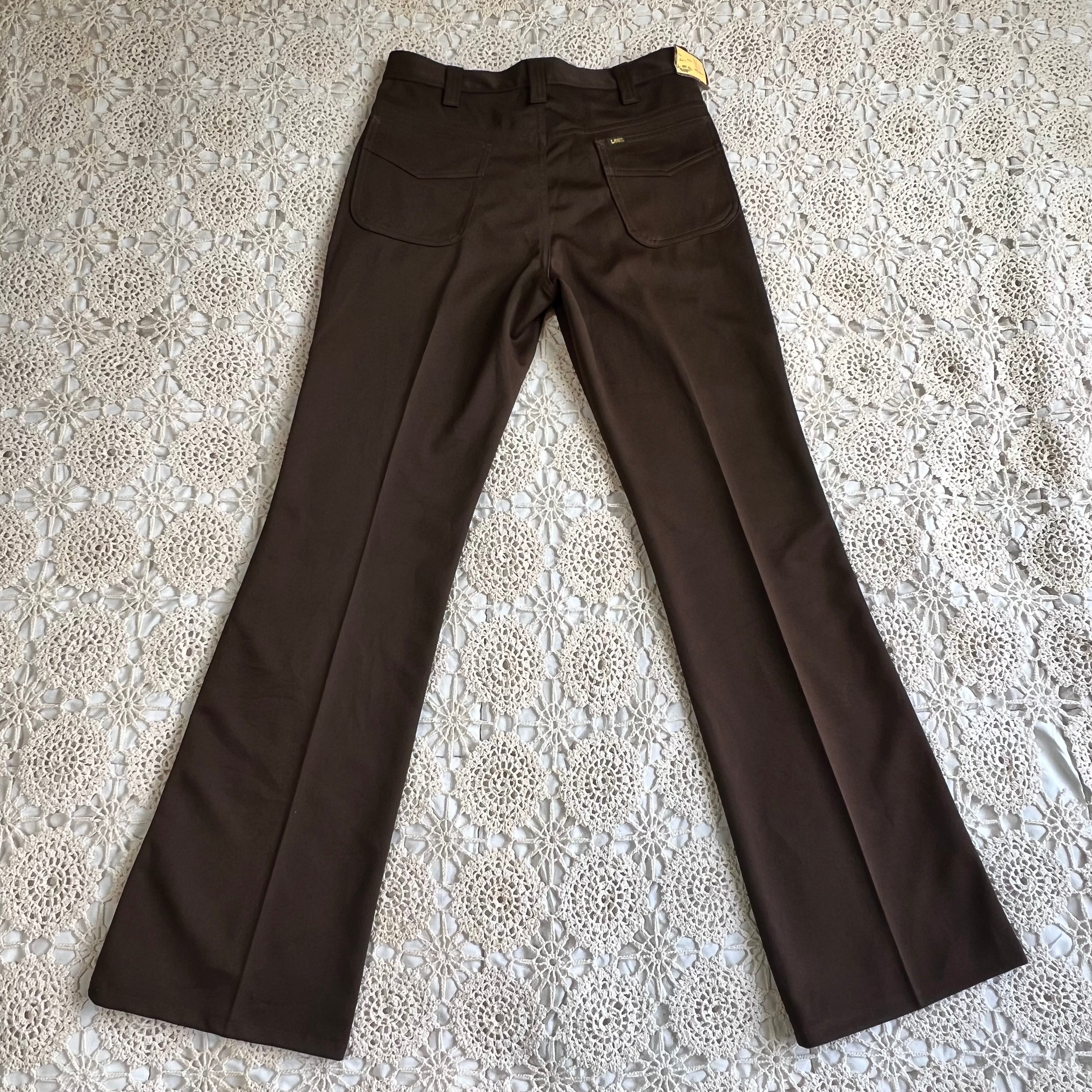 70s Deadstock Lee Chocolate Brown Flare Dress Pants 31x32.5
