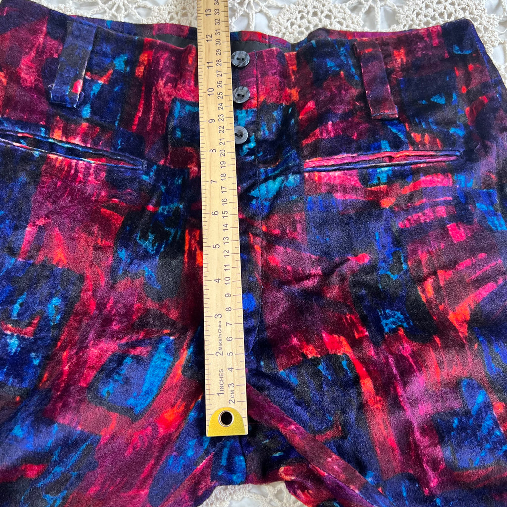 60s/70s Velvet Psychedelic Blue and Red Bell Bottom Pants 33x29