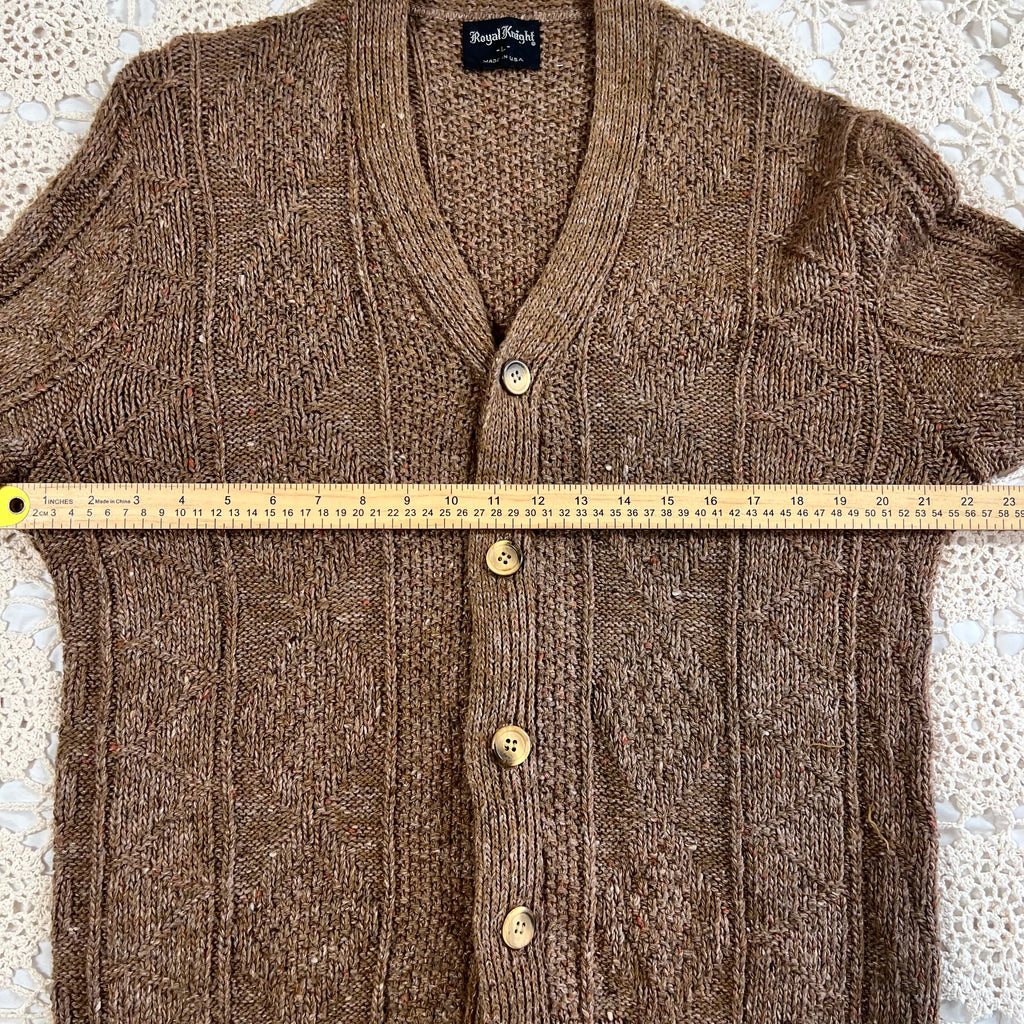 60s Royal Knight Brown Chunky Knit Cardigan L
