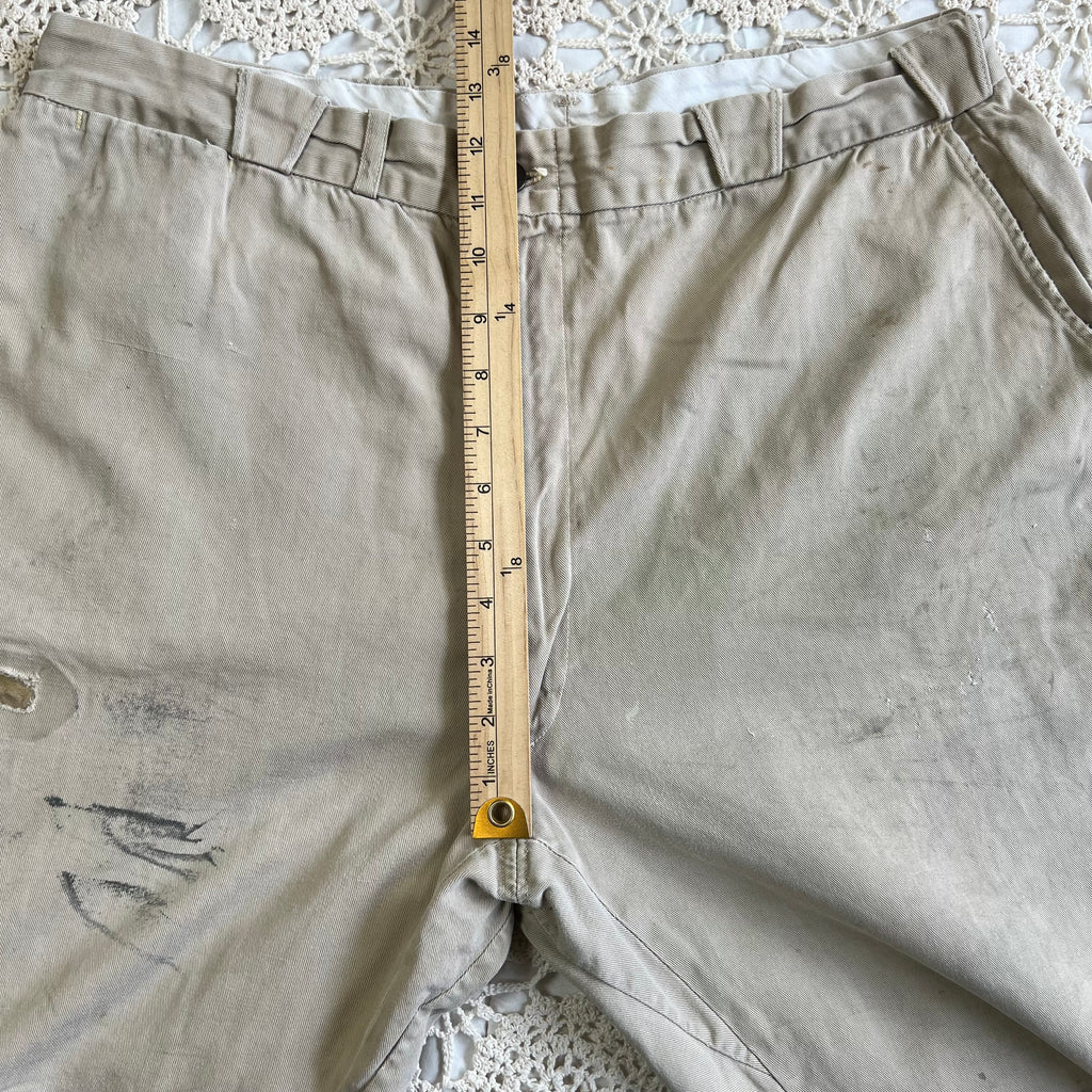 40s 50s Tan Chino Work Pants with Original Repairs 36x30