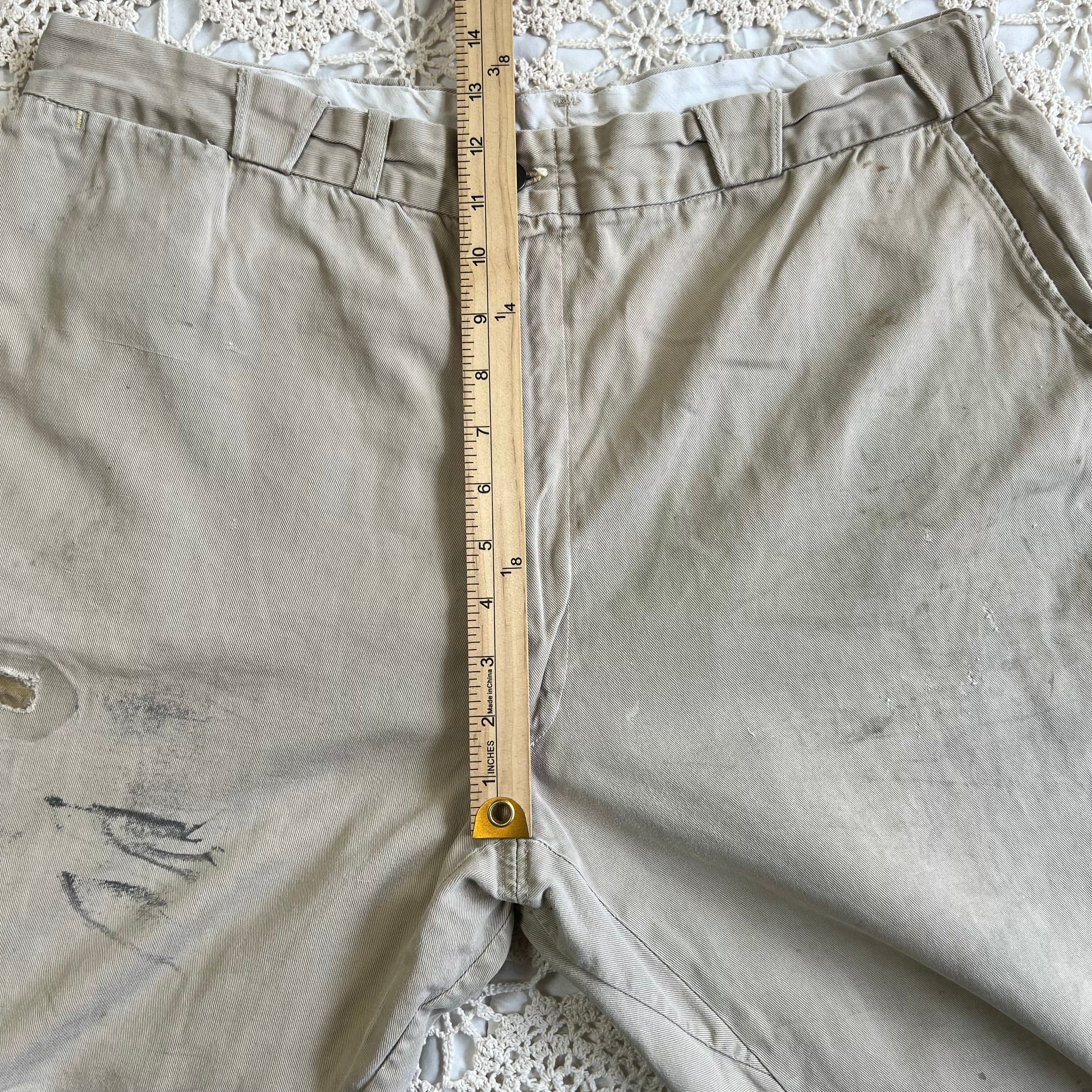 40s 50s Tan Chino Work Pants with Original Repairs 36x30