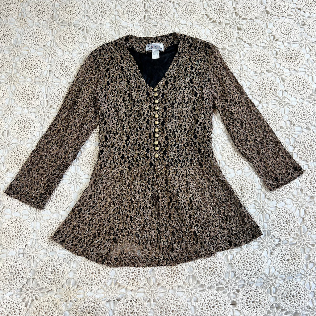 90s Whimsigoth Anna Lace Corset Tie Back Top M