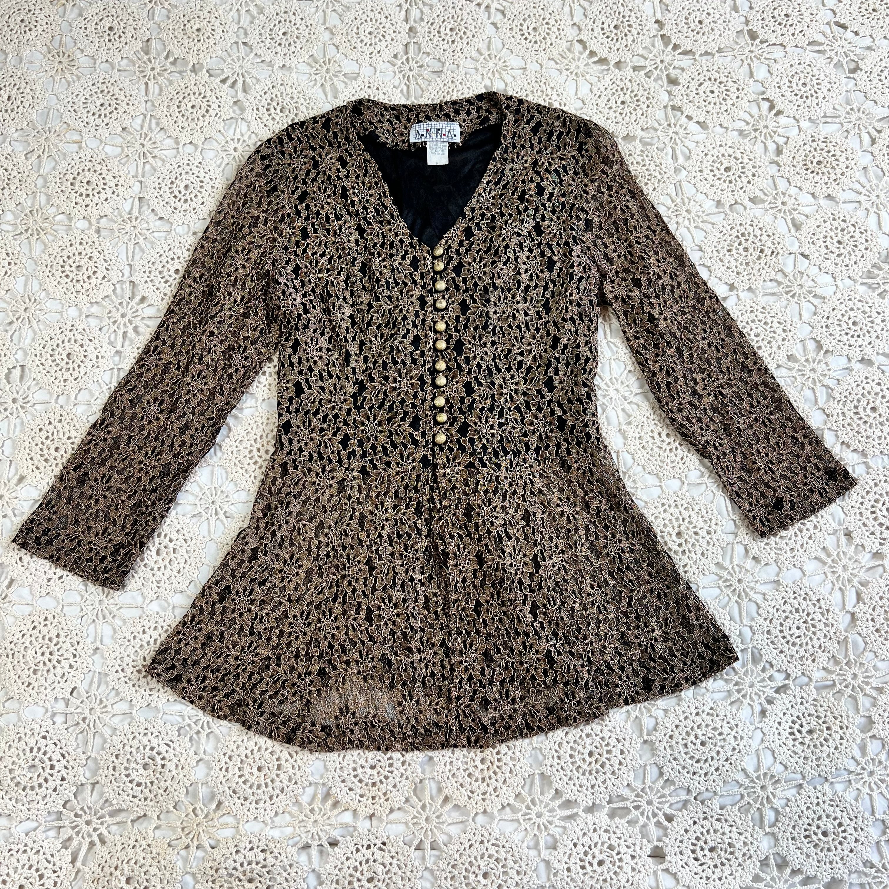 90s Whimsigoth Anna Lace Corset Tie Back Top M