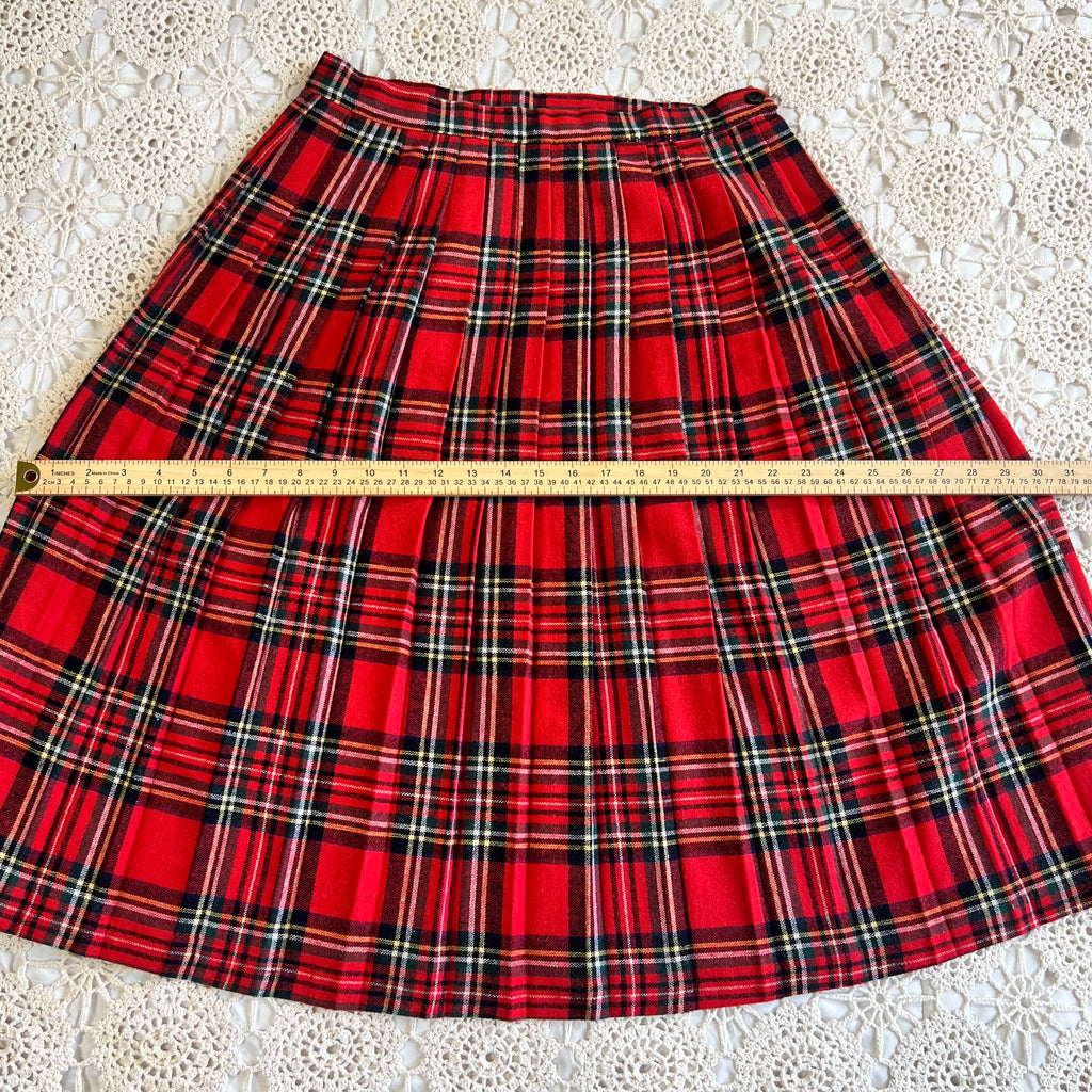 70s Rhapsody Red Plaid Pleated Wool Skirt M