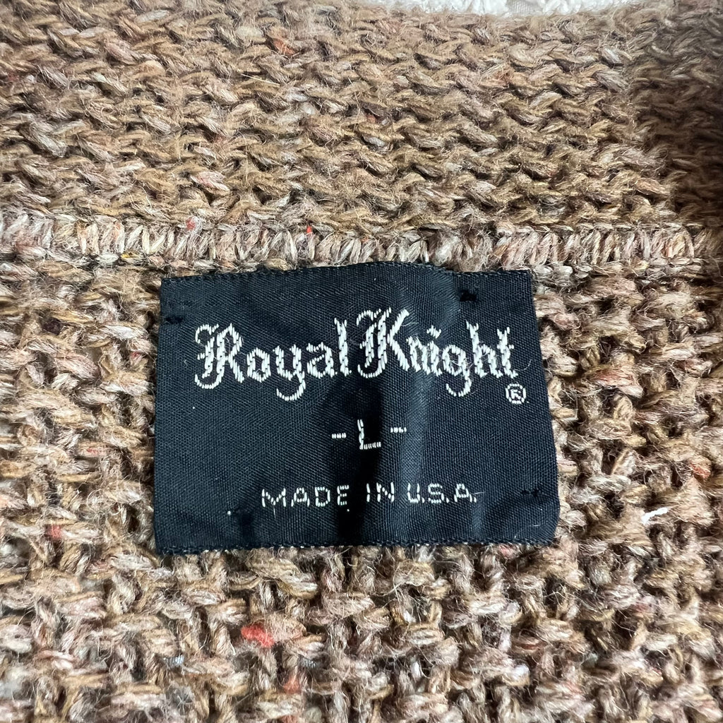 60s Royal Knight Brown Chunky Knit Cardigan L