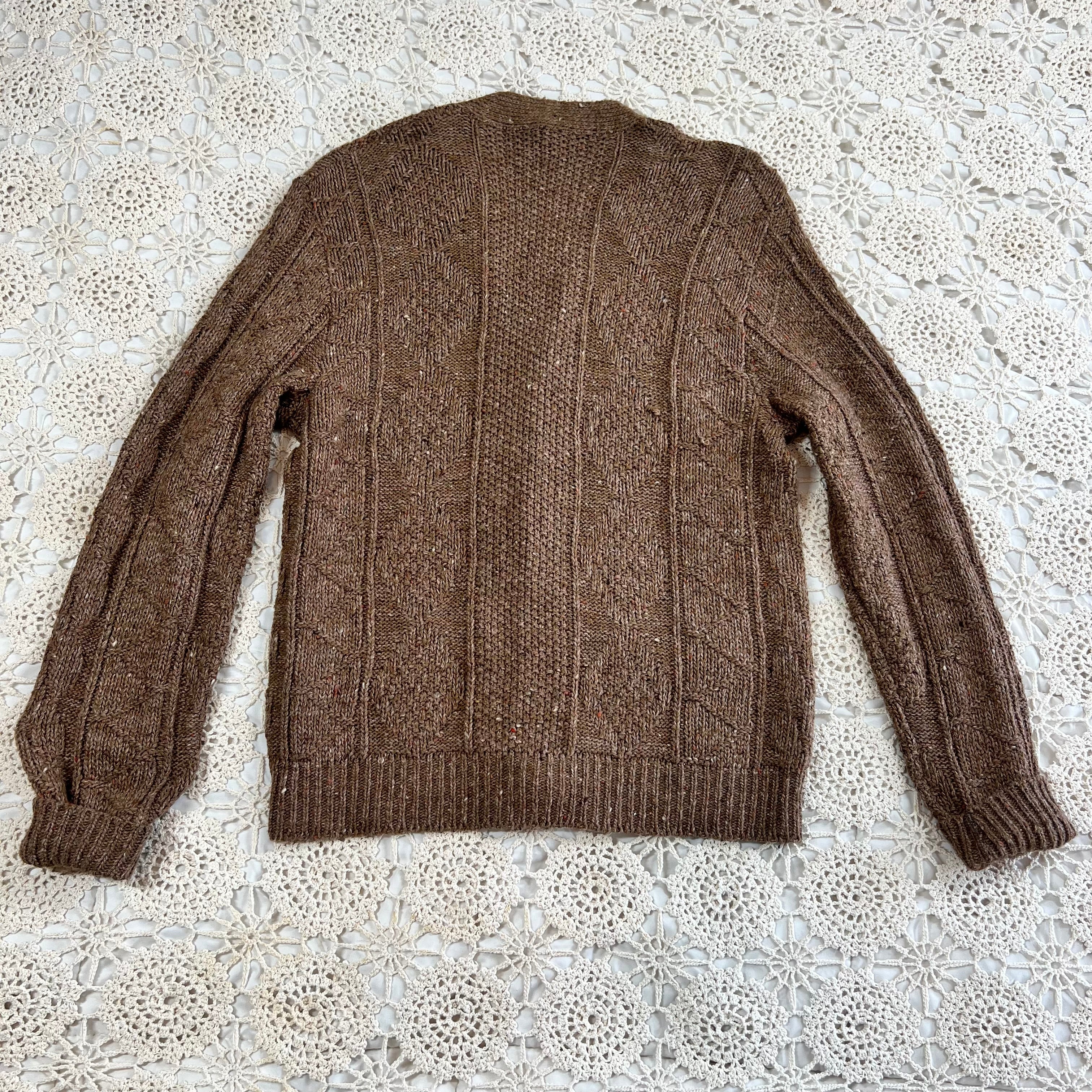60s Royal Knight Brown Chunky Knit Cardigan L