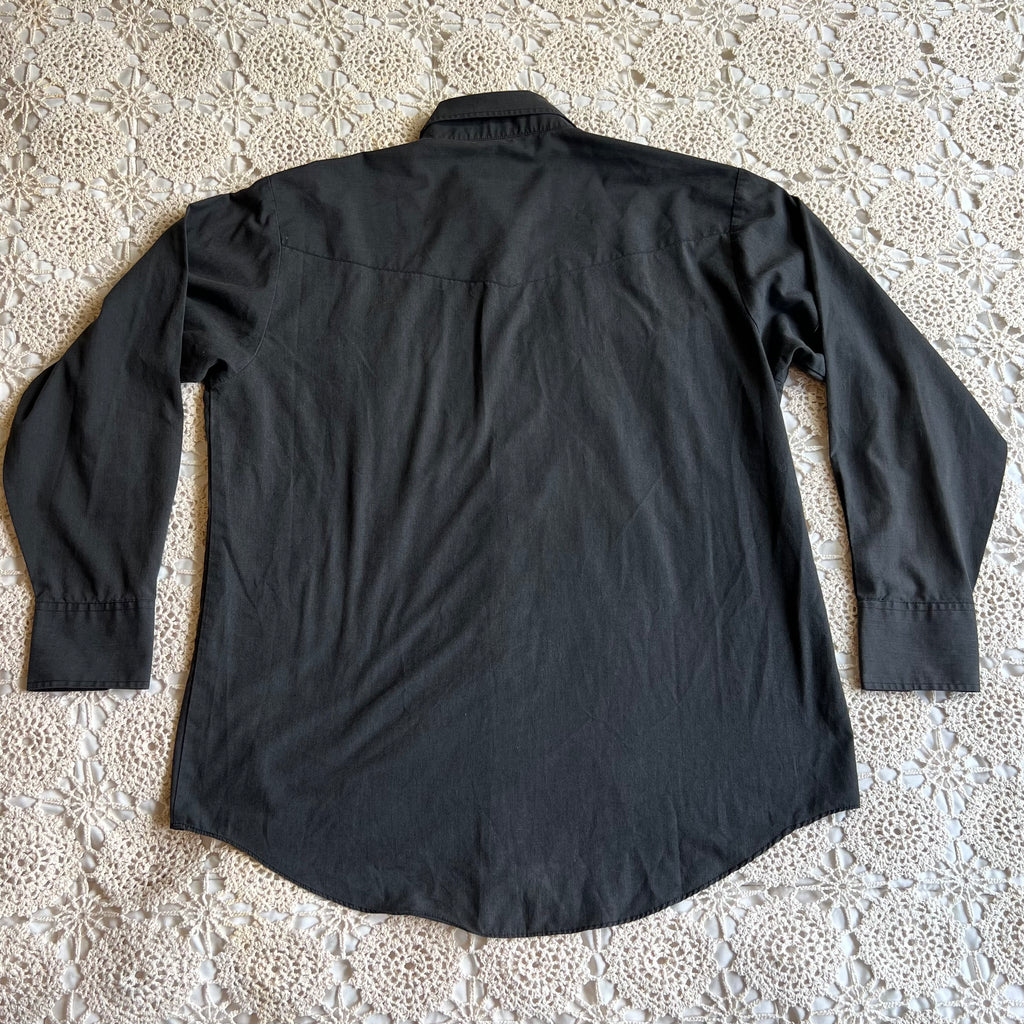 90s Plains Western Wear Black Pearl Snap XL