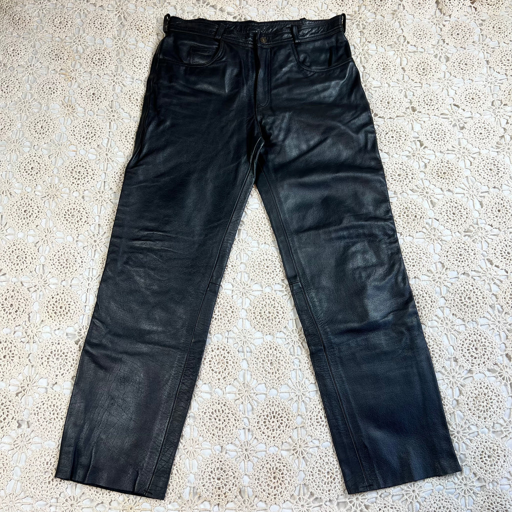 90s Xelement Straight Leg Baggy Leather Biker Pants 36x32