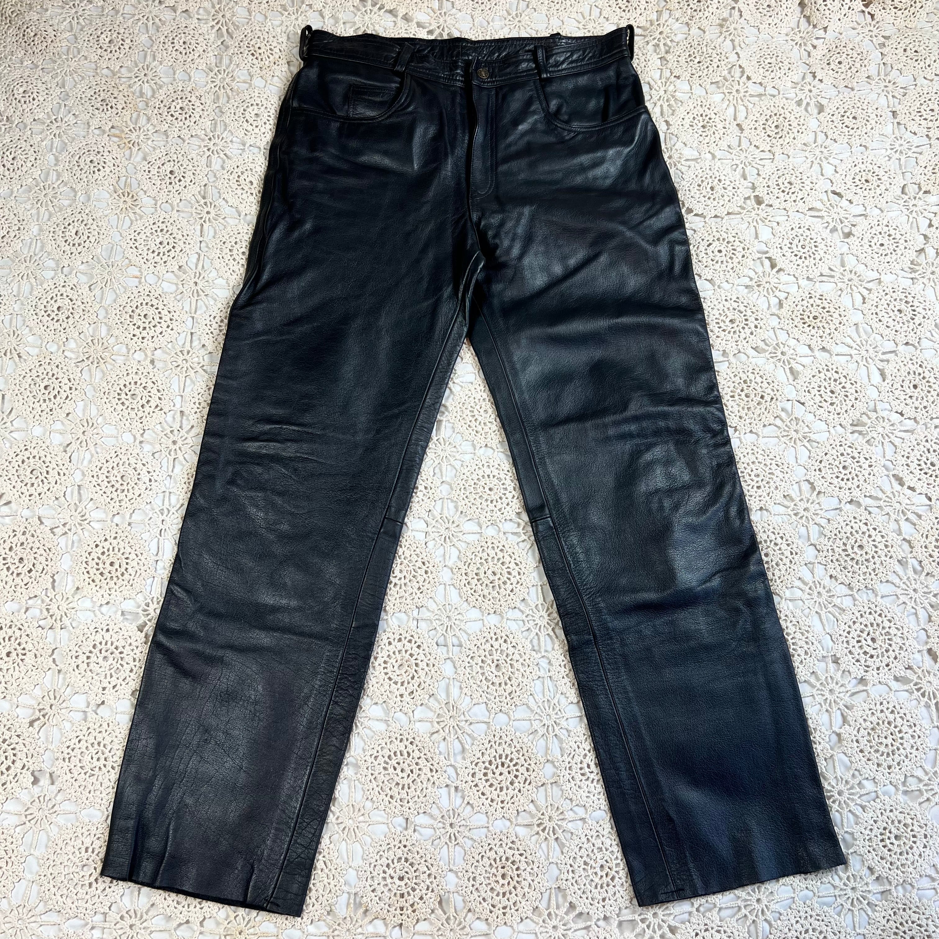 90s Xelement Straight Leg Baggy Leather Biker Pants 36x32