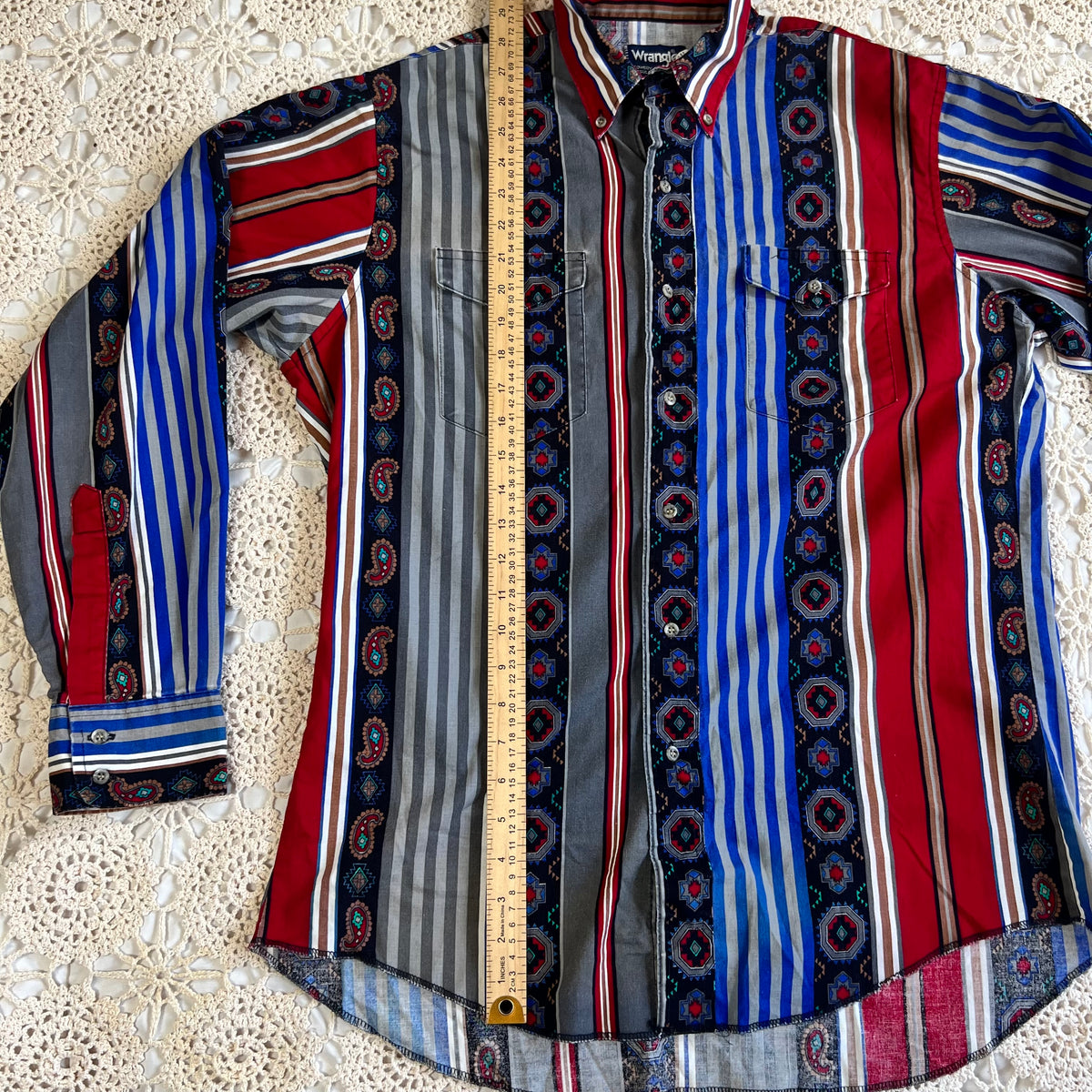 90s Wrangler Southwestern Aztec Stripe Western Button Up L/XL