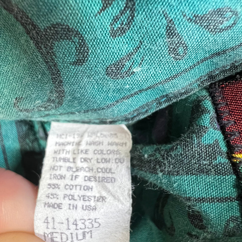 80s Oakton Limited Paisley Tapestry Blue and Green Button Down L/XL