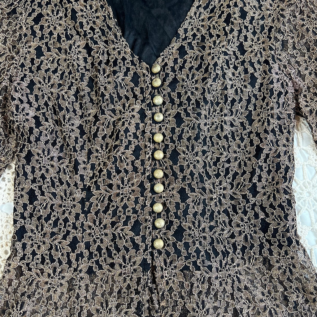 90s Whimsigoth Anna Lace Corset Tie Back Top M