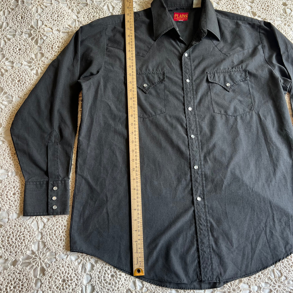 90s Plains Western Wear Black Pearl Snap XL