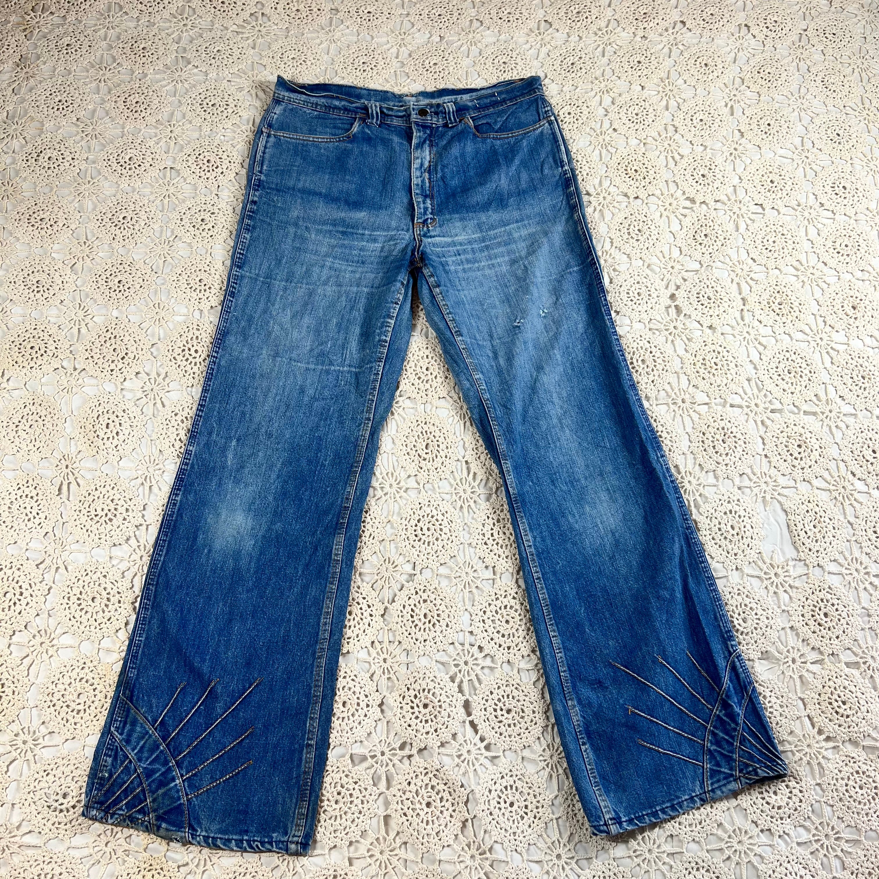 70s Sunburst Bellbottom Flare Jeans 34x31