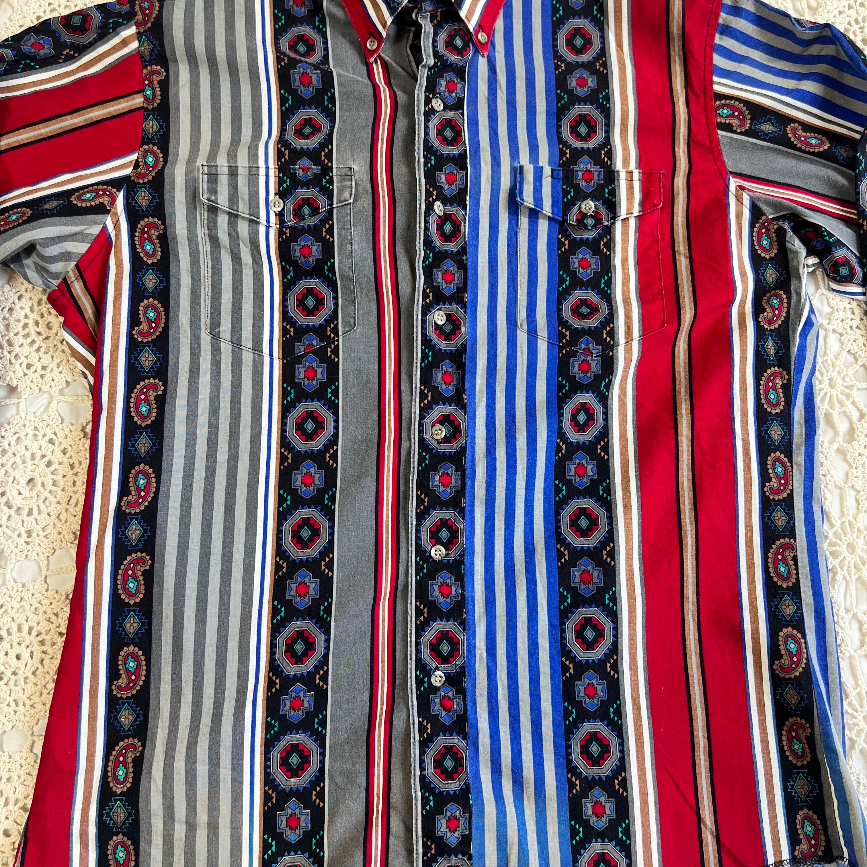 90s Wrangler Southwestern Aztec Stripe Western Button Up L/XL
