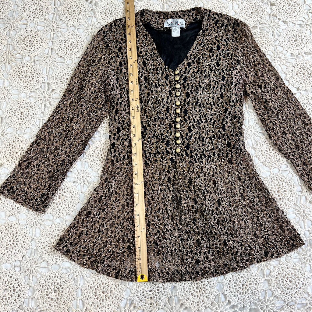 90s Whimsigoth Anna Lace Corset Tie Back Top M