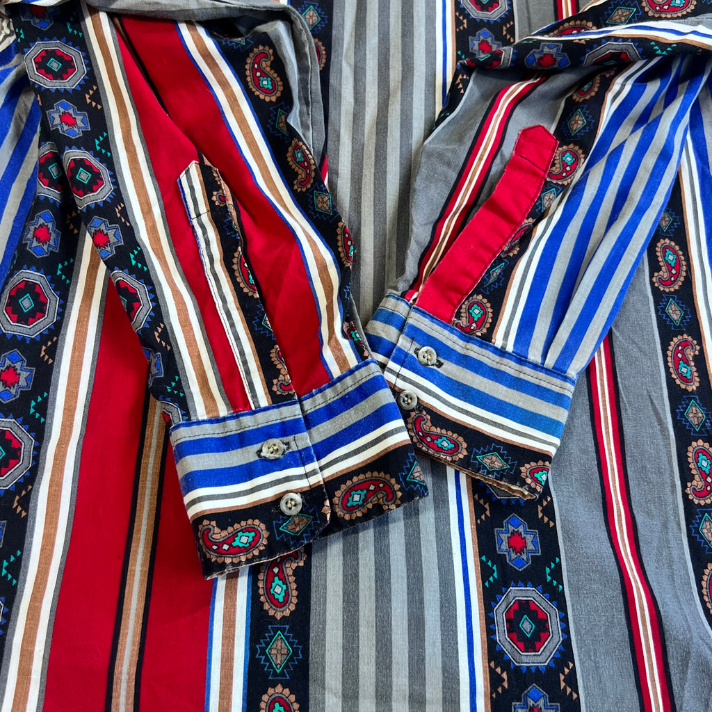 90s Wrangler Southwestern Aztec Stripe Western Button Up L/XL