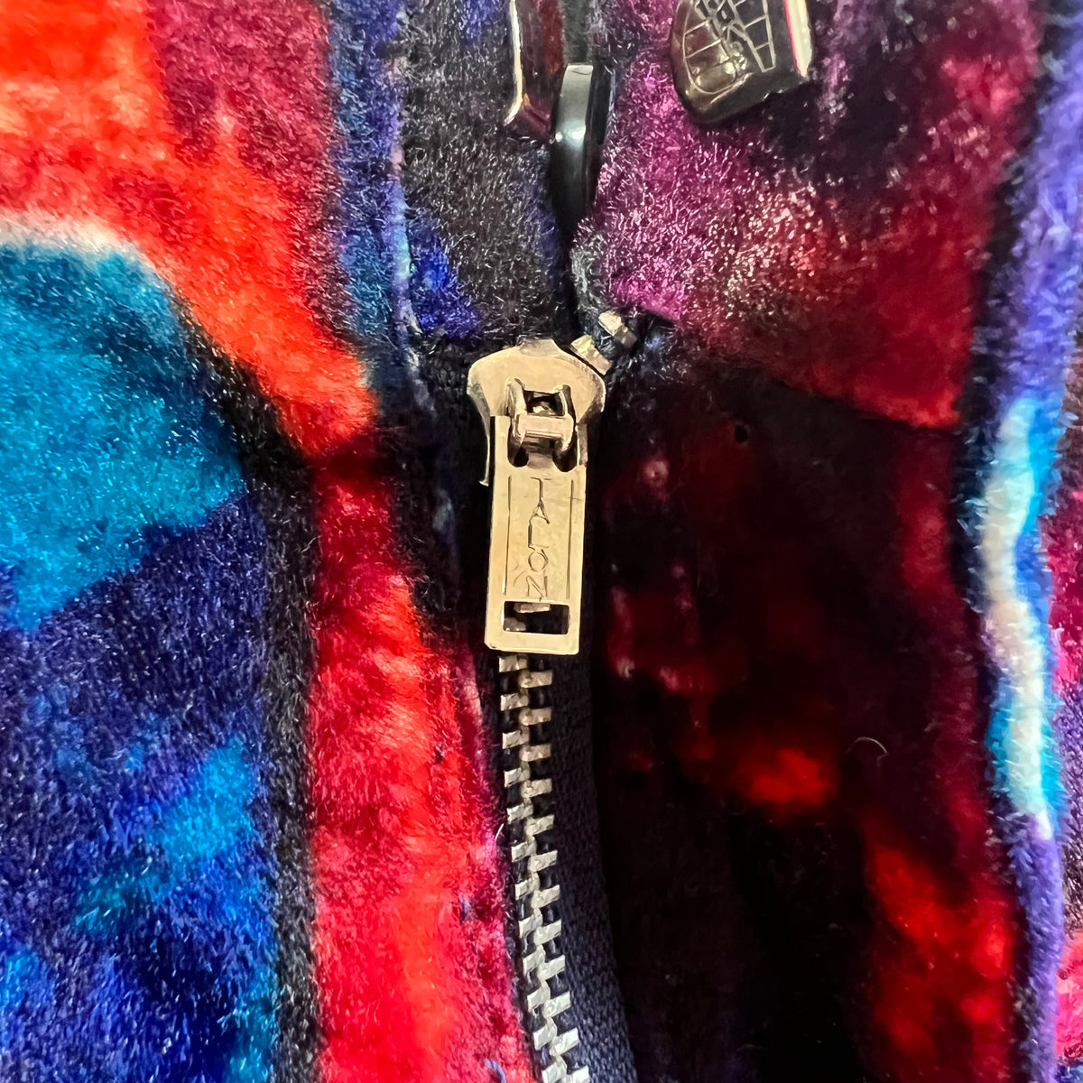 60s/70s Velvet Psychedelic Blue and Red Bell Bottom Pants 33x29