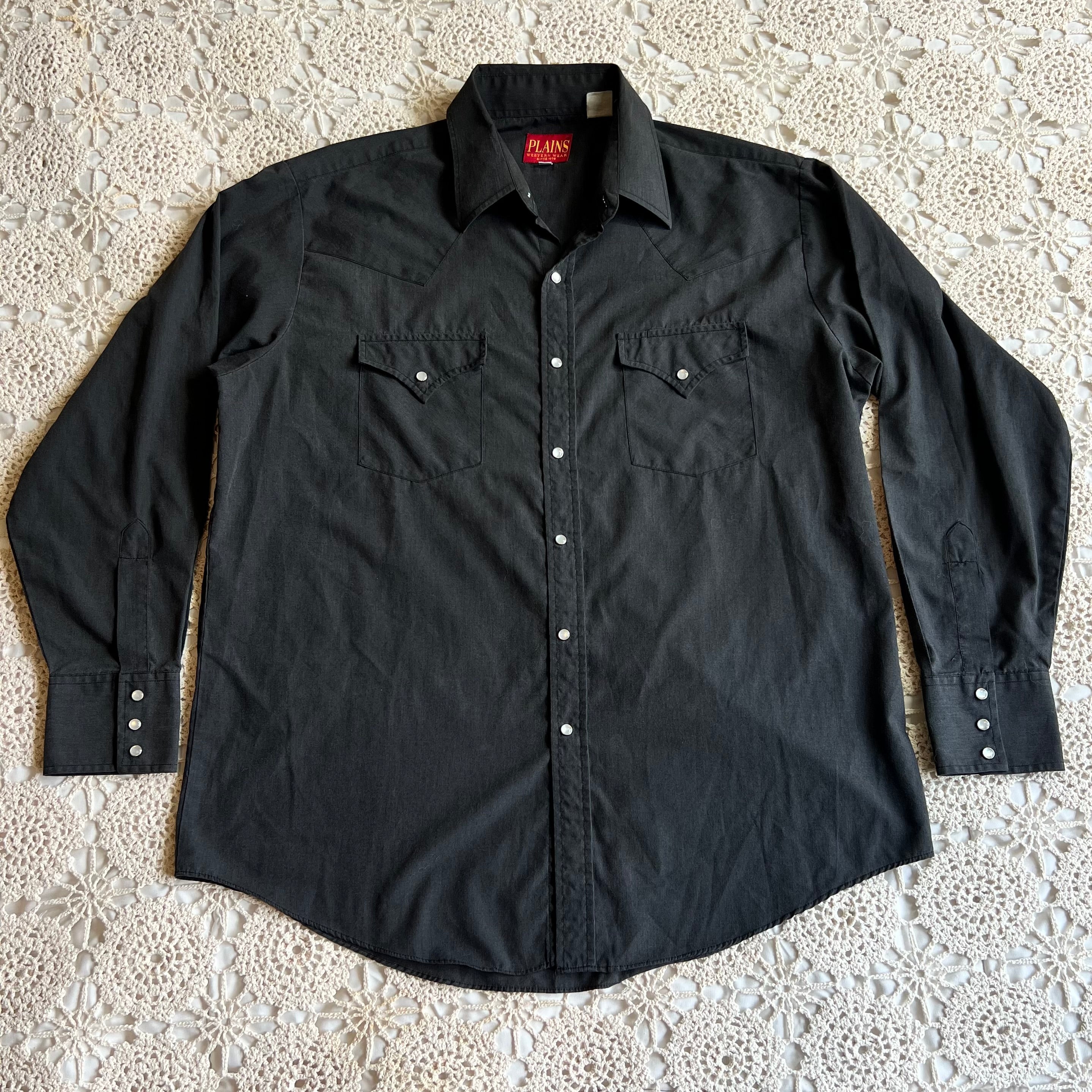 90s Plains Western Wear Black Pearl Snap XL