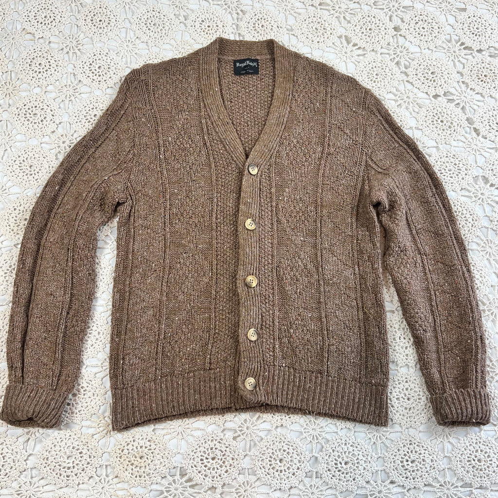 60s Royal Knight Brown Chunky Knit Cardigan L