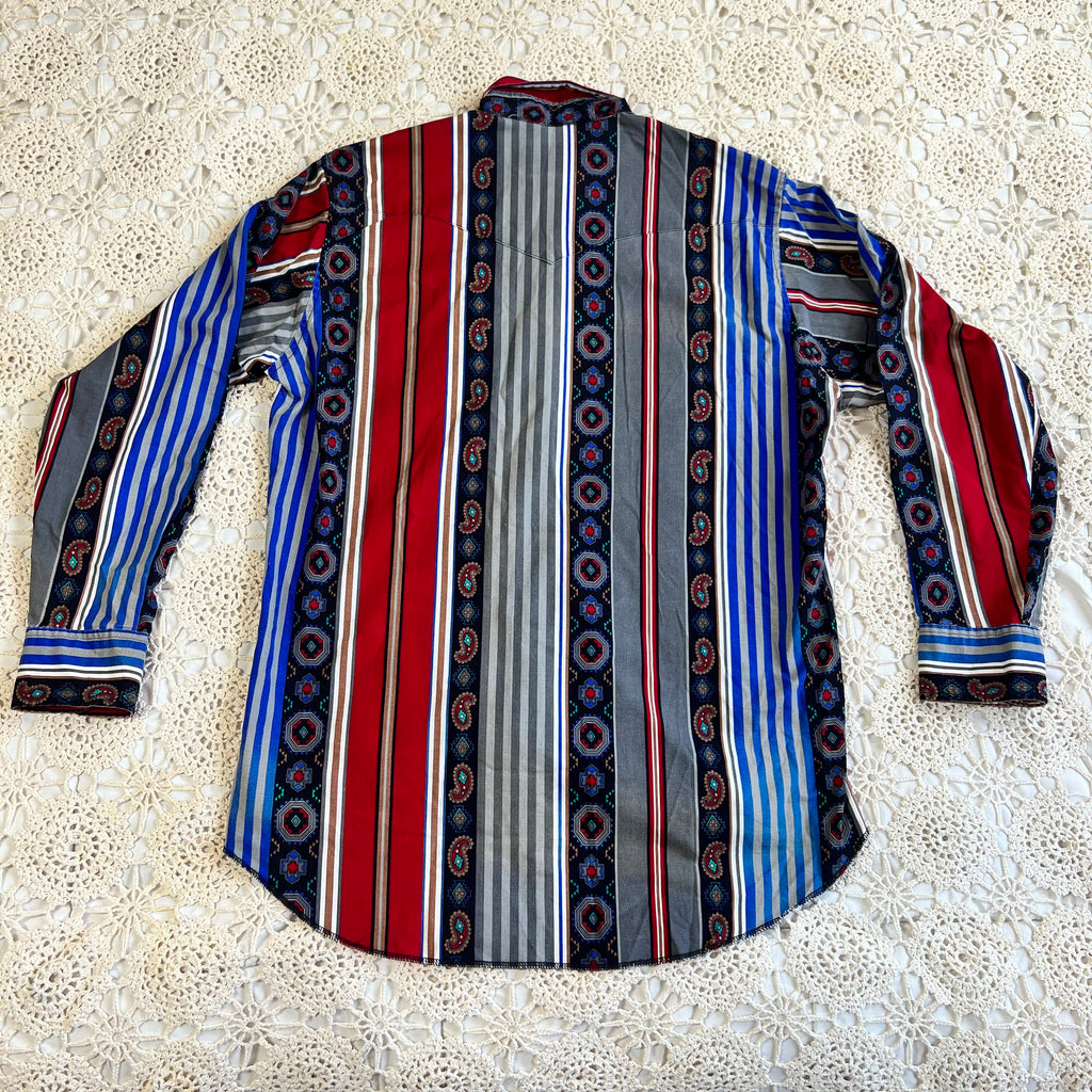 90s Wrangler Southwestern Aztec Stripe Western Button Up L/XL
