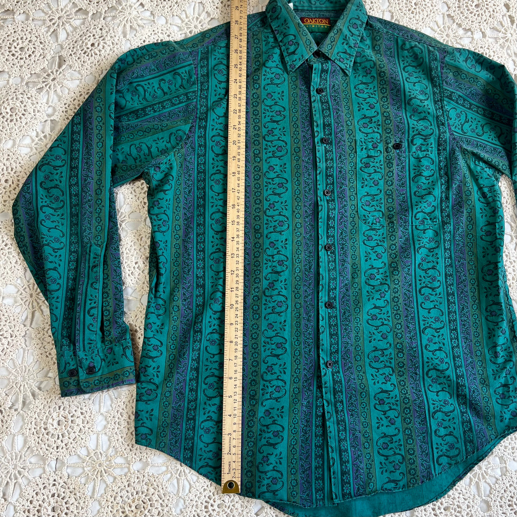 80s Oakton Limited Paisley Tapestry Blue and Green Button Down L/XL