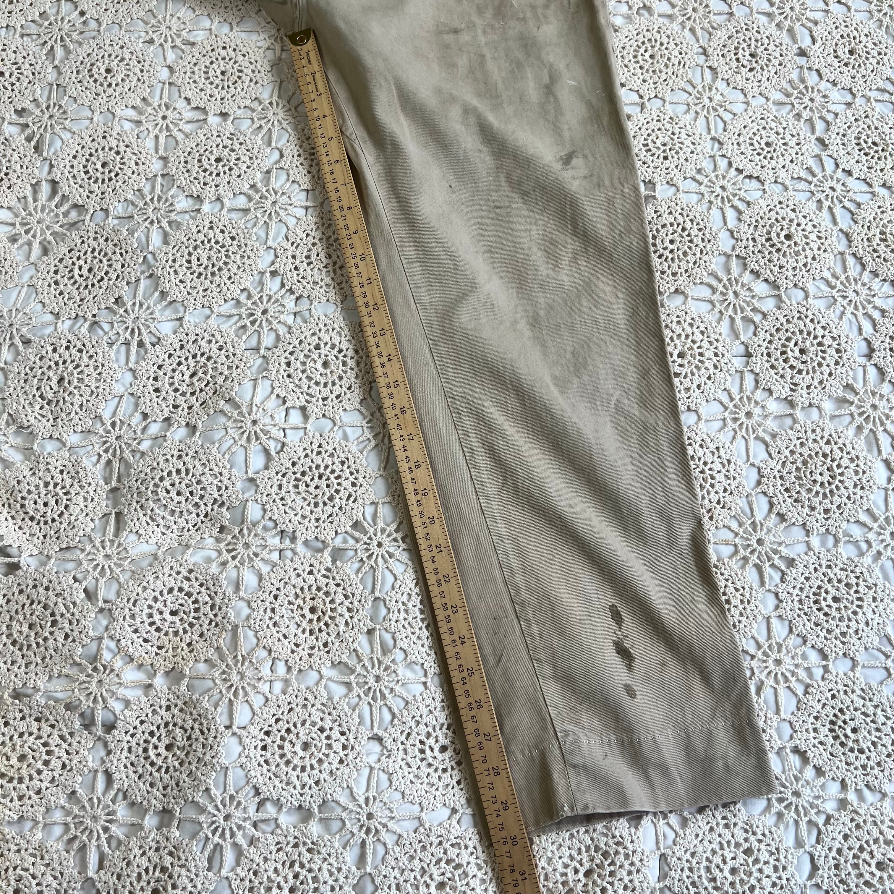40s 50s Tan Chino Work Pants with Original Repairs 36x30