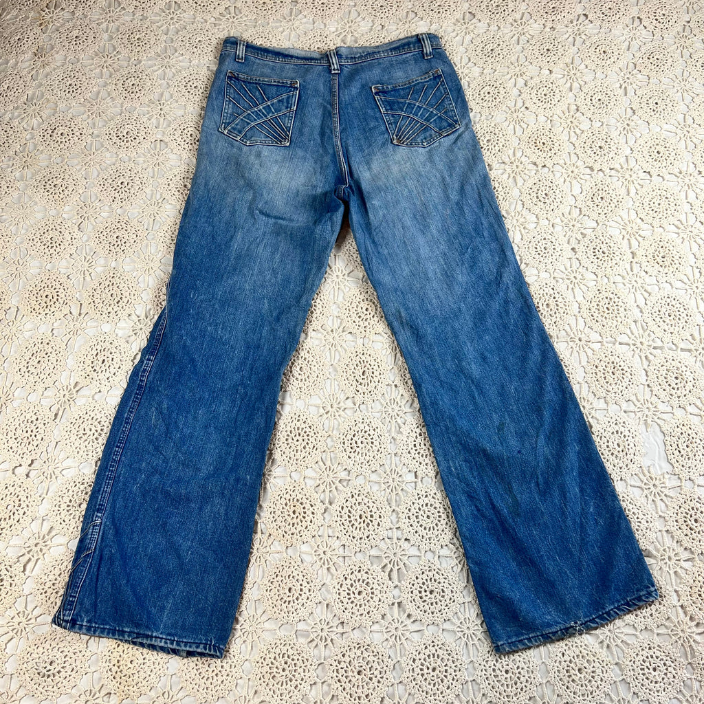 70s Sunburst Bellbottom Flare Jeans 34x31