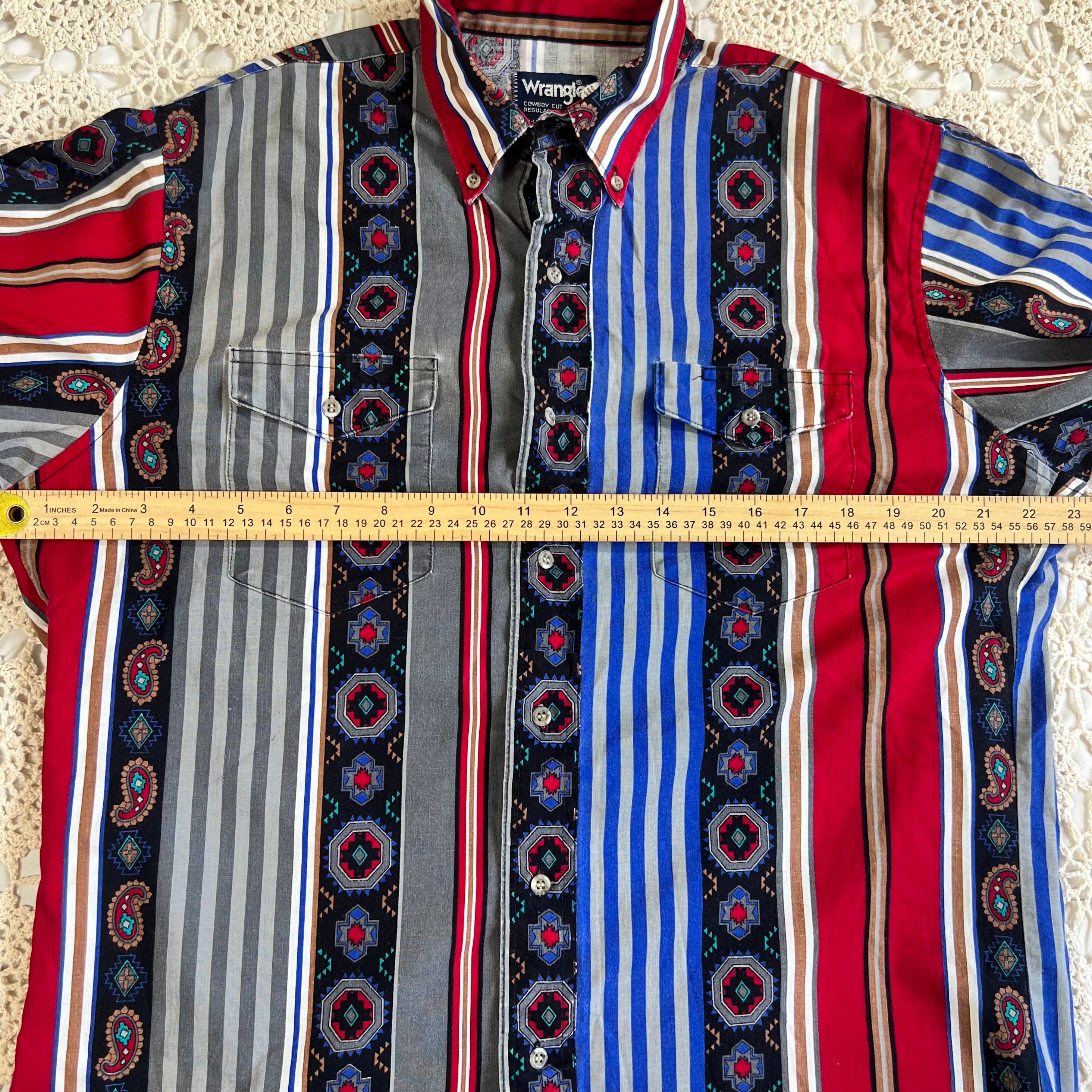 90s Wrangler Southwestern Aztec Stripe Western Button Up L/XL