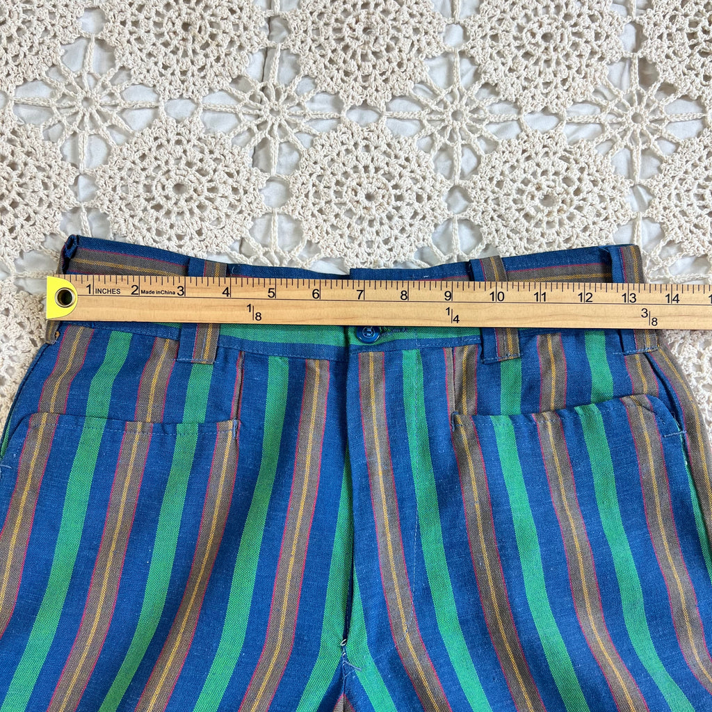 60s Mod Blue and Green Striped Flare Trousers 27x27