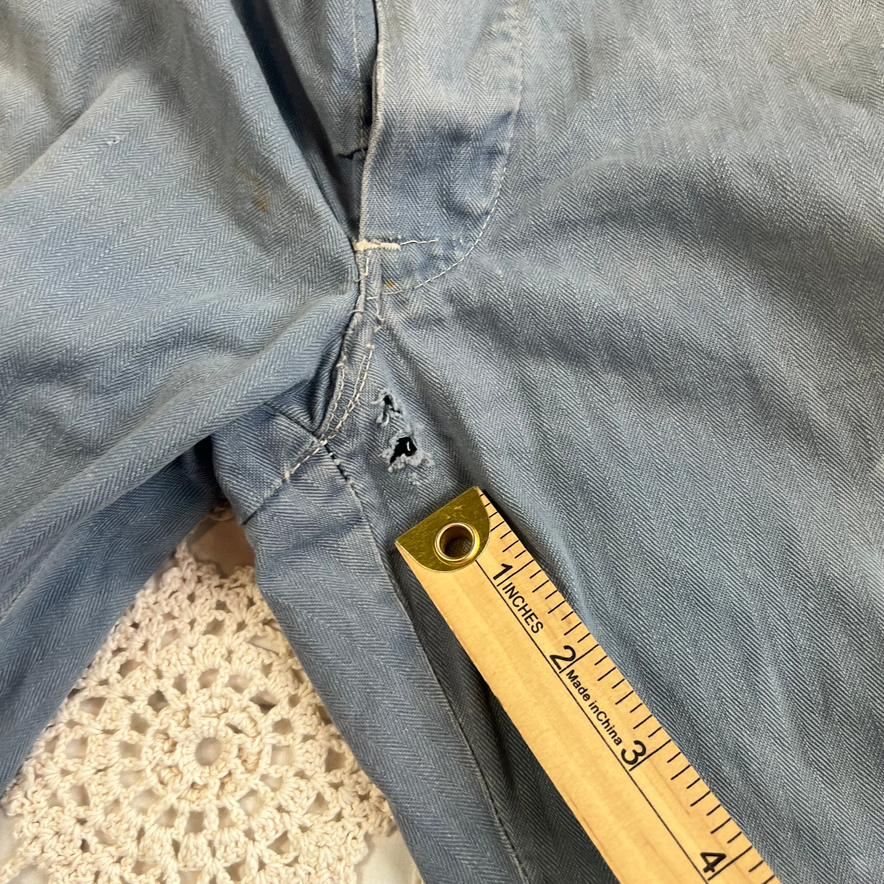 40s Faded Blue Twill Button Fly Work Trousers 40x28